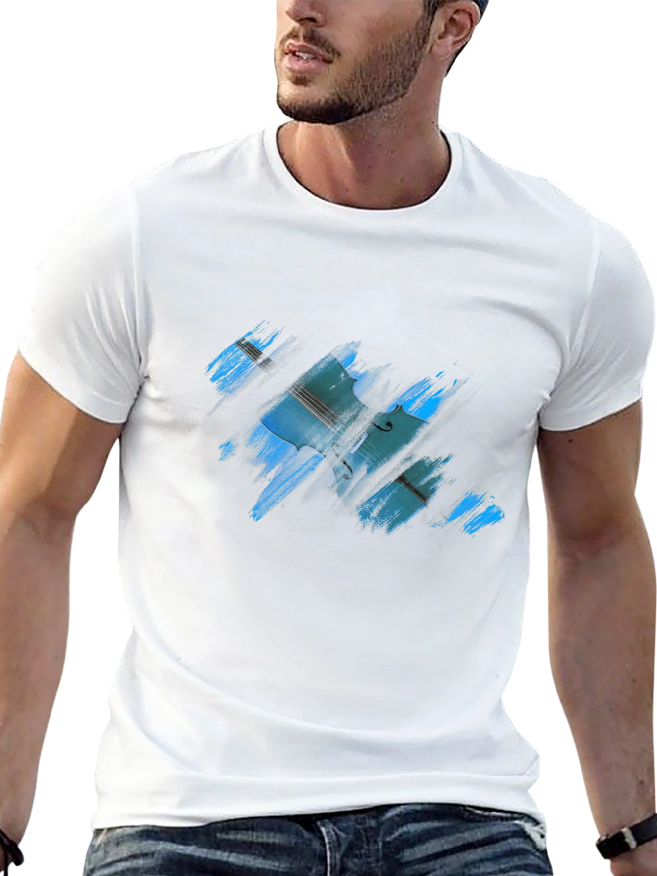 Abstract Cello Graphic Mens Black T-Shirt