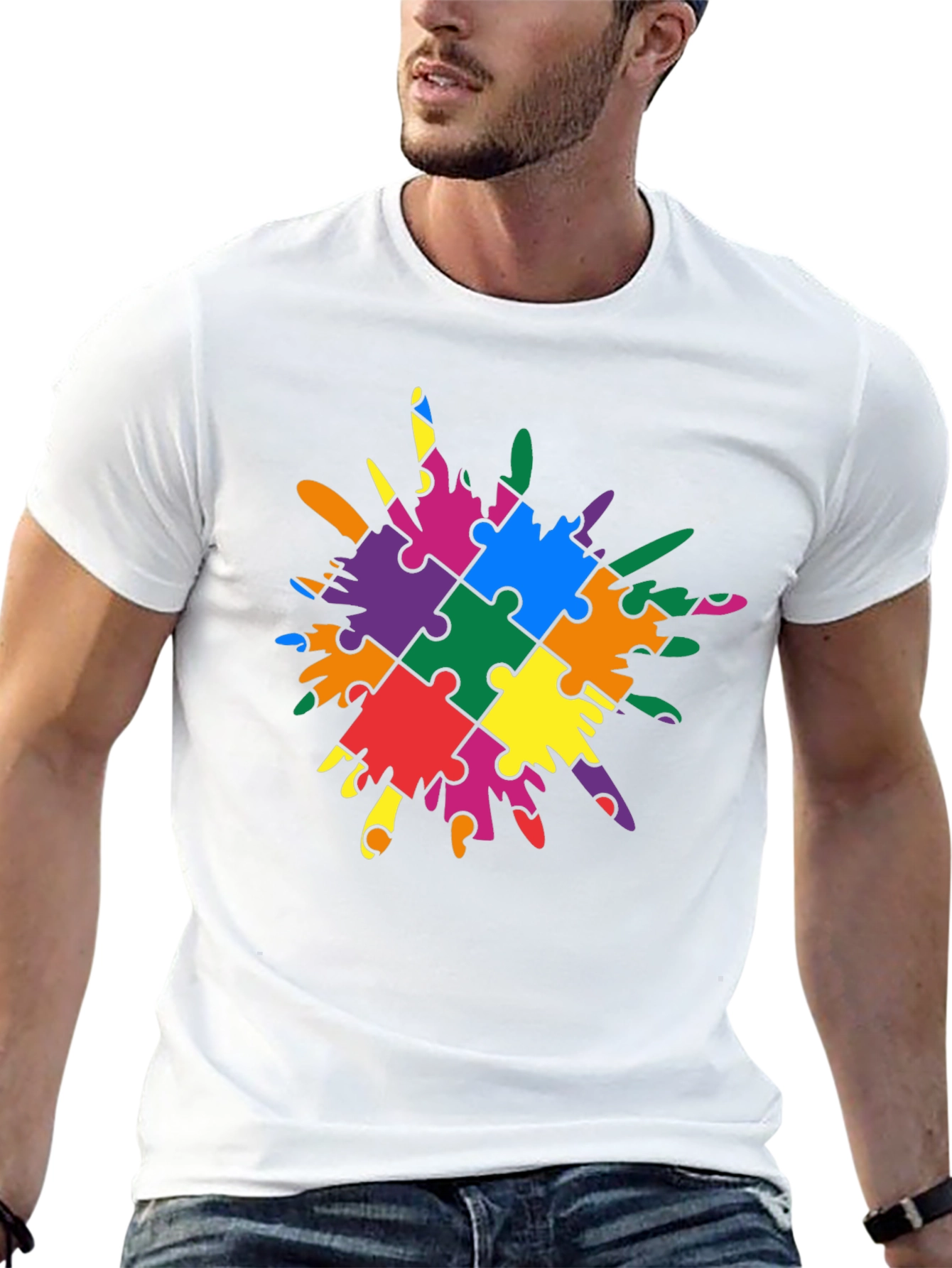 Autism Awareness Puzzle Piece Splatter T-Shirt