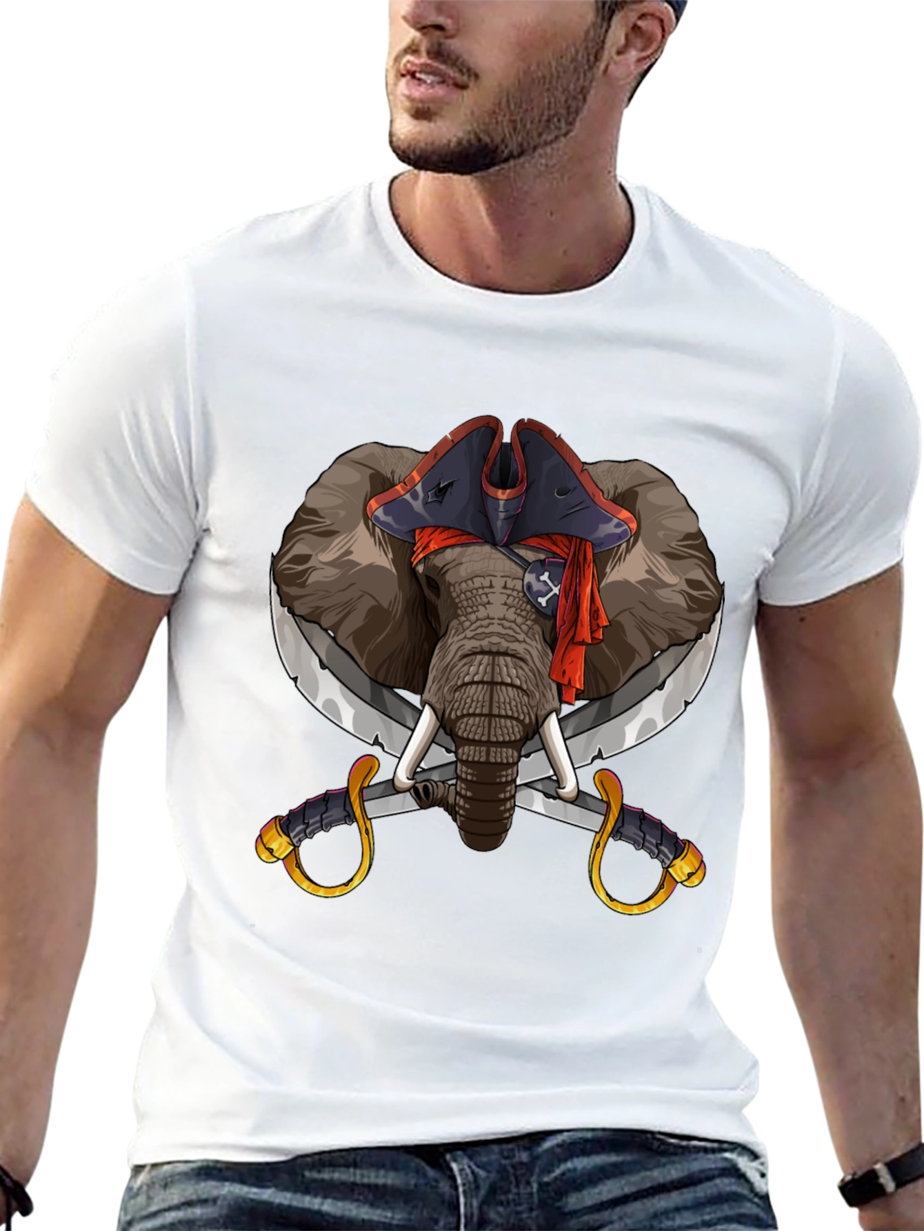 Pirate Elephant Graphic Tee - Black Cotton T-Shirt