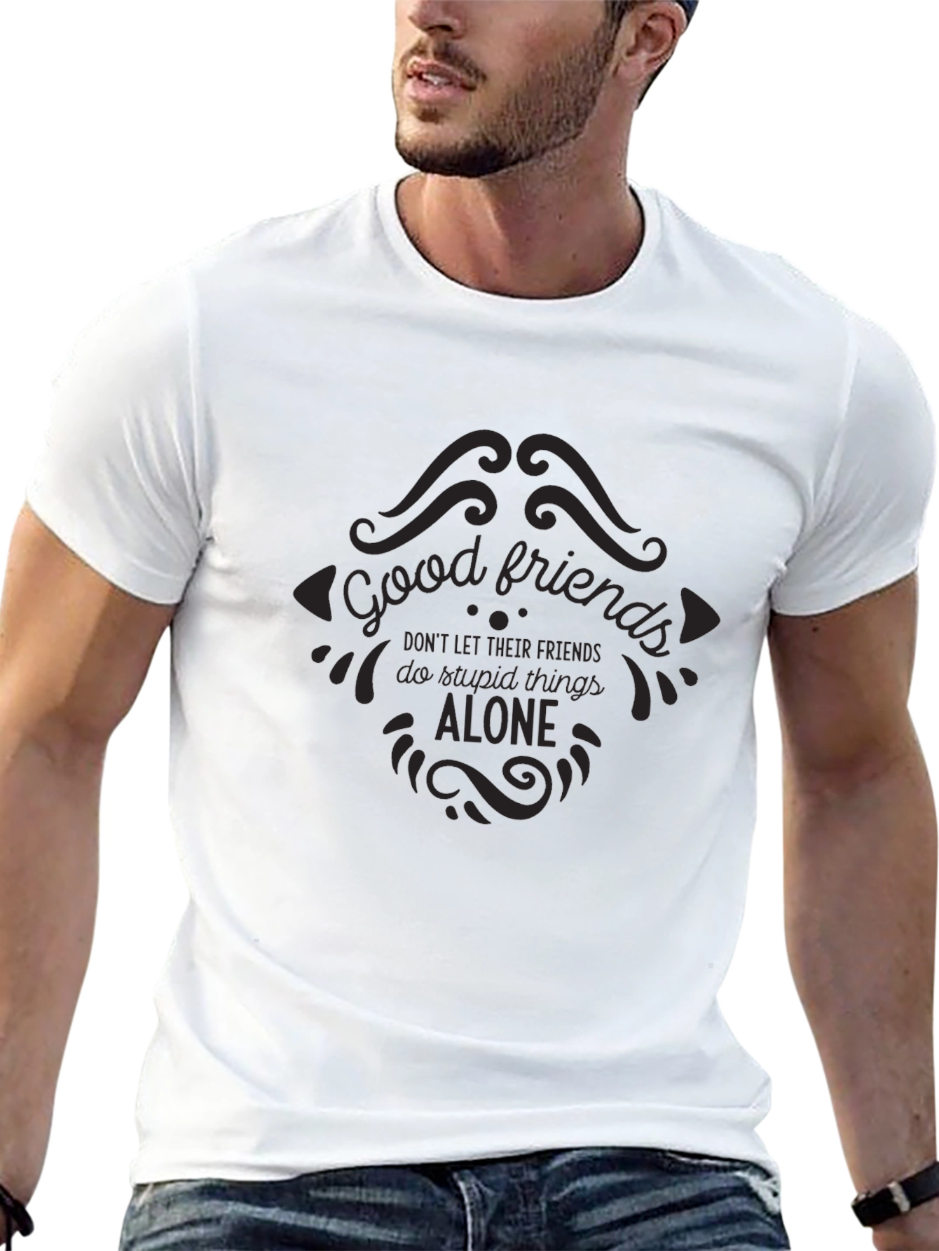 Good Friends Graphic Tee - Black Cotton T-Shirt