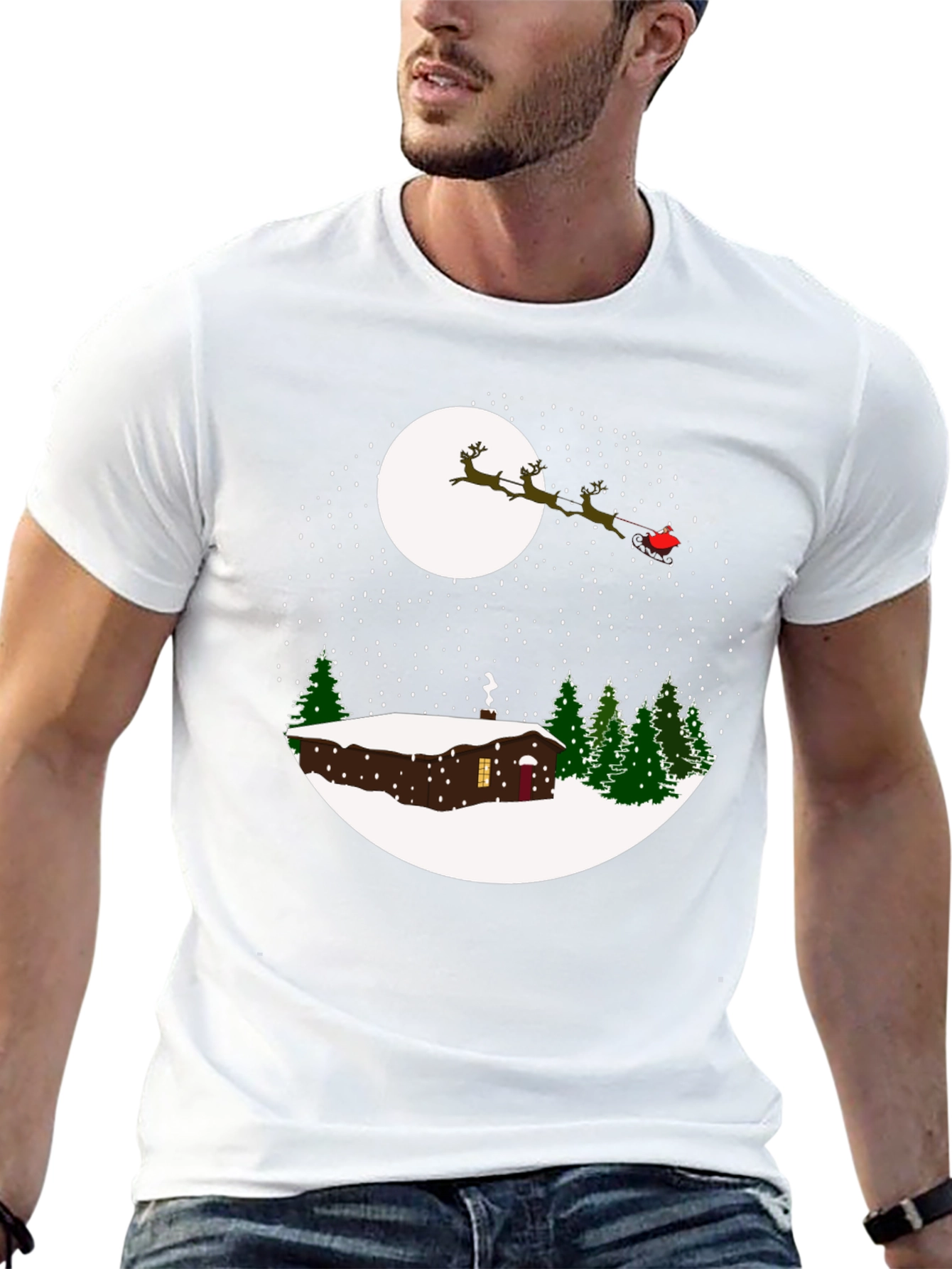Winter Cabin Santa Sleigh T-Shirt