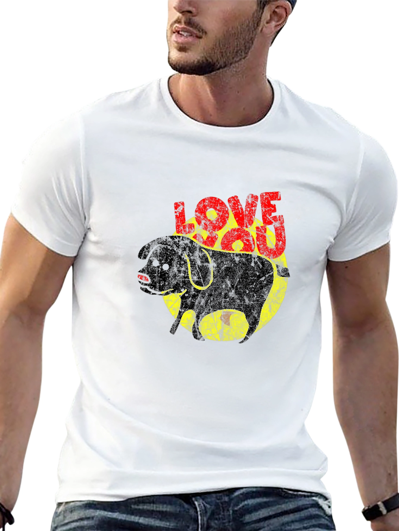 Love You Dog Graphic T-Shirt - Black Cotton Tee