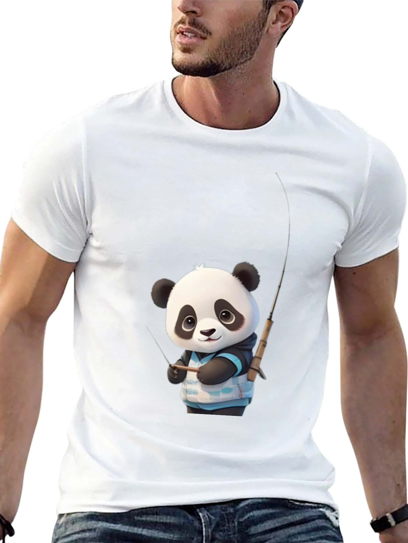 Panda Fishing Graphic Tee - Stylish Black T-Shirt