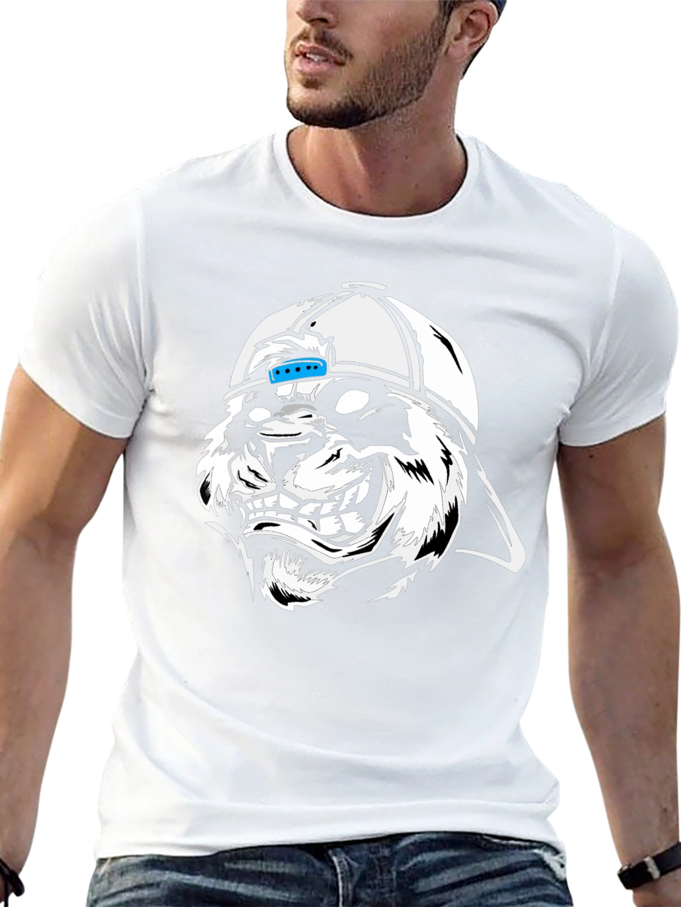 Cool Graphic Tee - Grinning Wolf in Cap