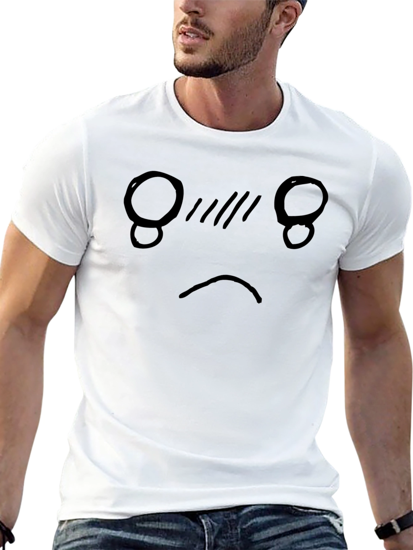 Sad Face Graphic Tee - Black Cotton Blend