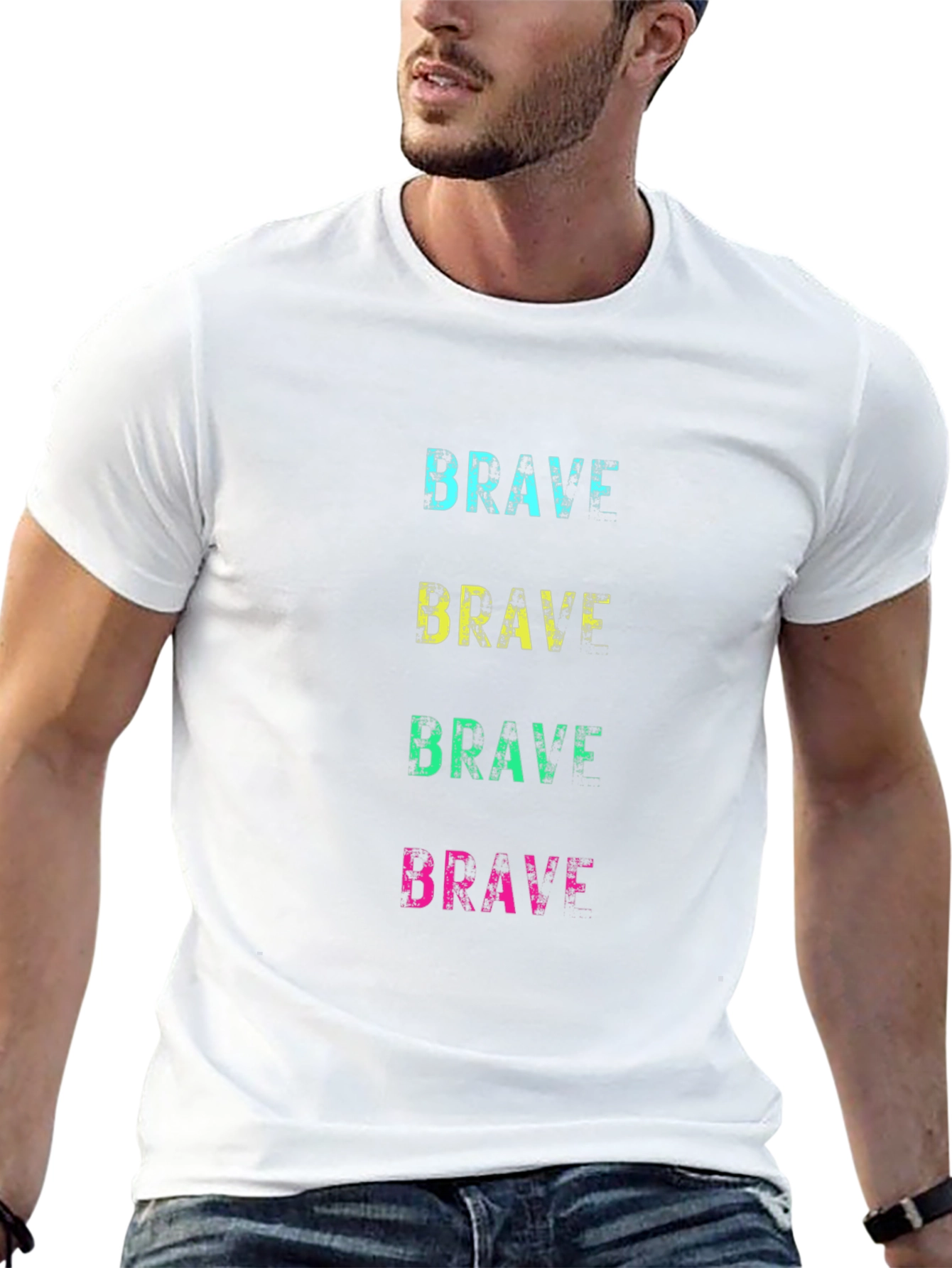Mens Brave Graphic Print Crew Neck T-Shirt