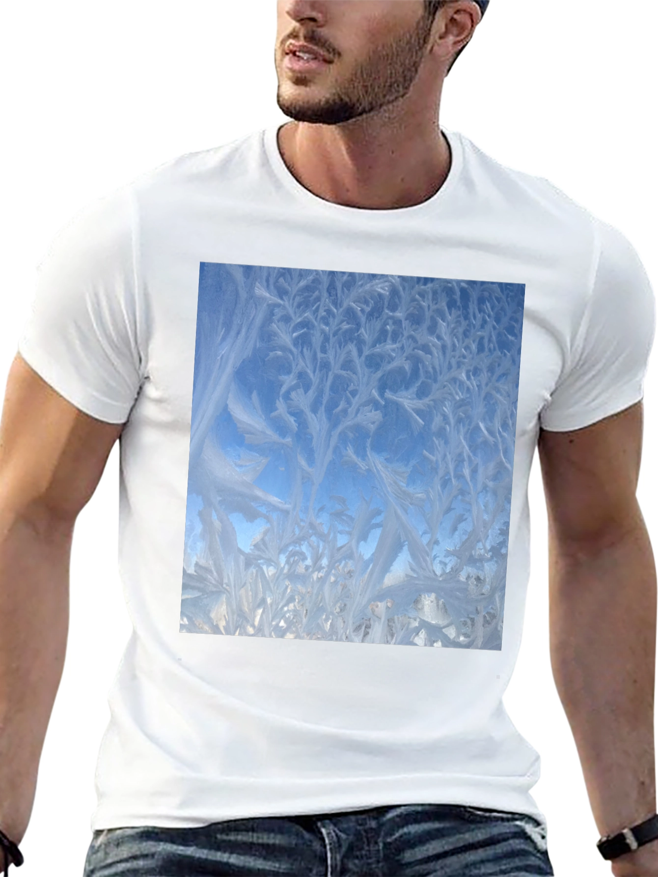 Winter Window Frost Print T-Shirt - Black