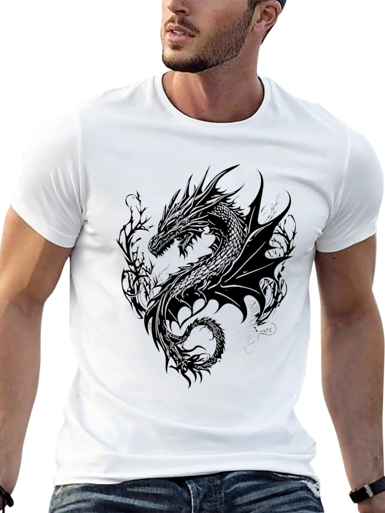 Black Dragon Graphic Tee - Dark Fantasy Style