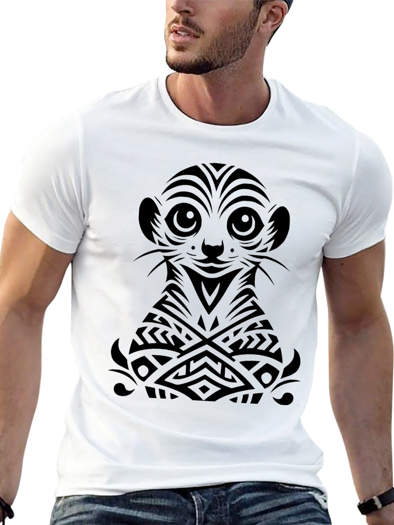 Tribal Meerkat Graphic T-Shirt - Black
