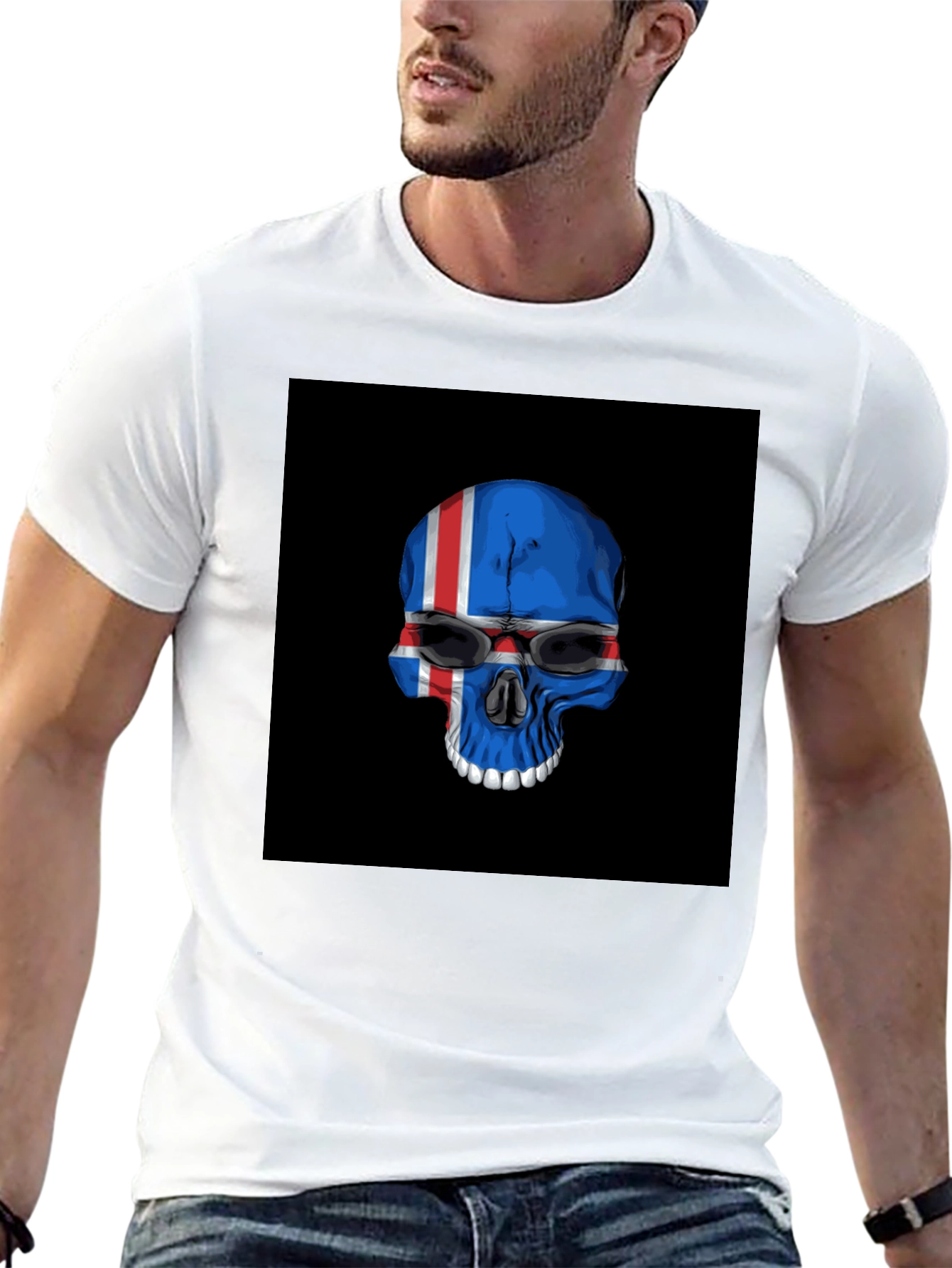 Iceland Flag Skull Graphic Tee - Black T-Shirt