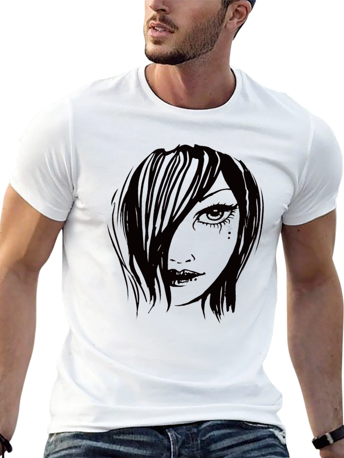 Gothic Girl Graphic Print Black T-Shirt