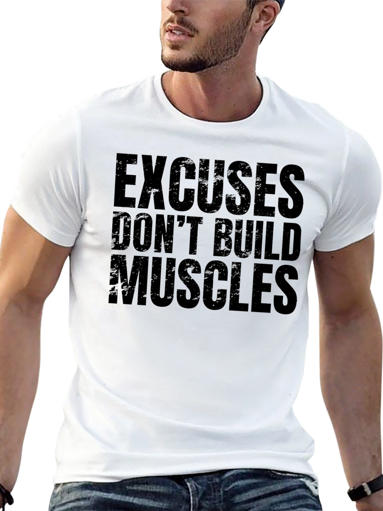 Excuses Dont Build Muscles Black Graphic T-Shirt