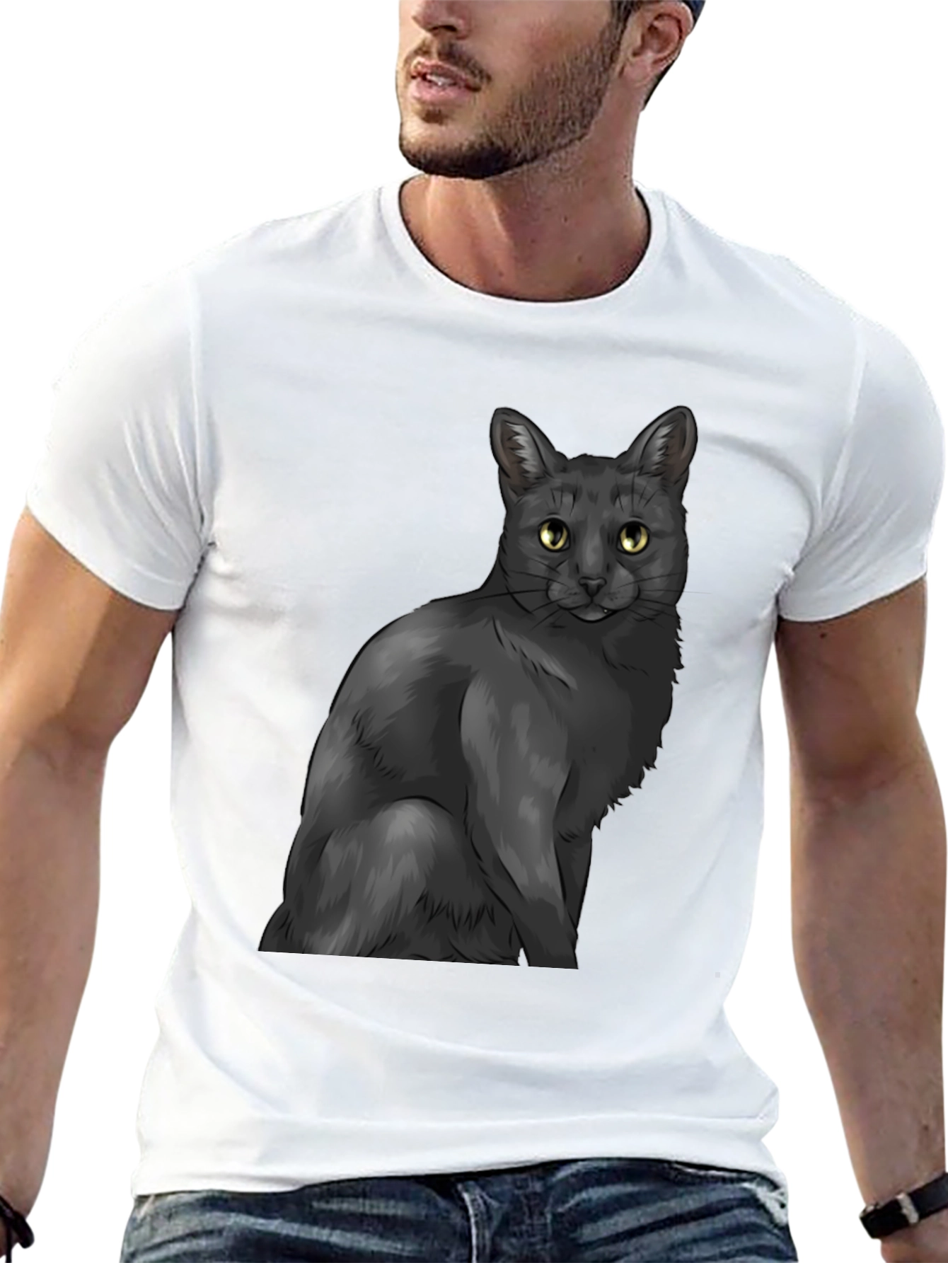 Black Cat Graphic Tee - Mens Stylish Casual Wear