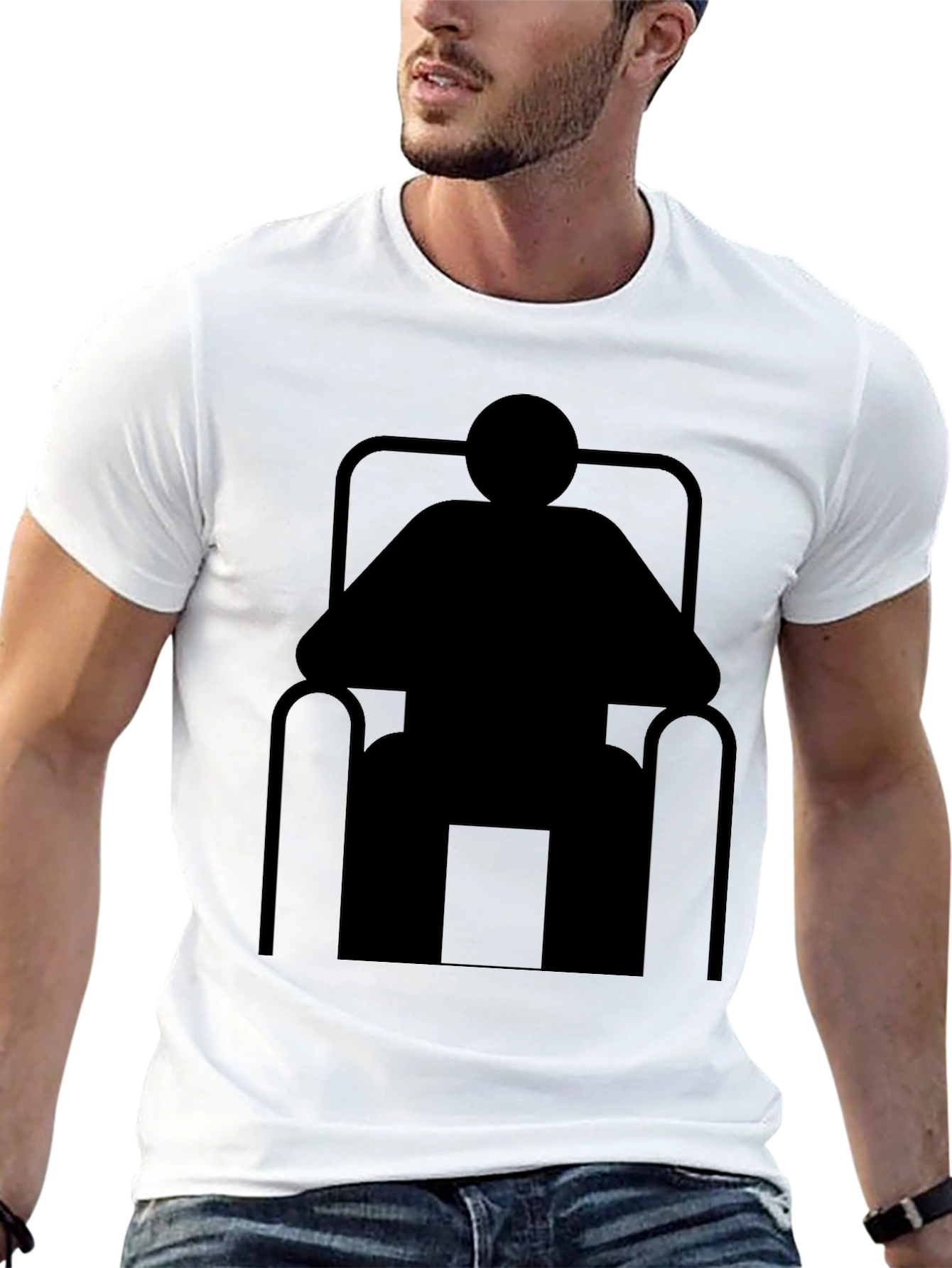Relaxed Man in Chair Black Graphic T-Shirt