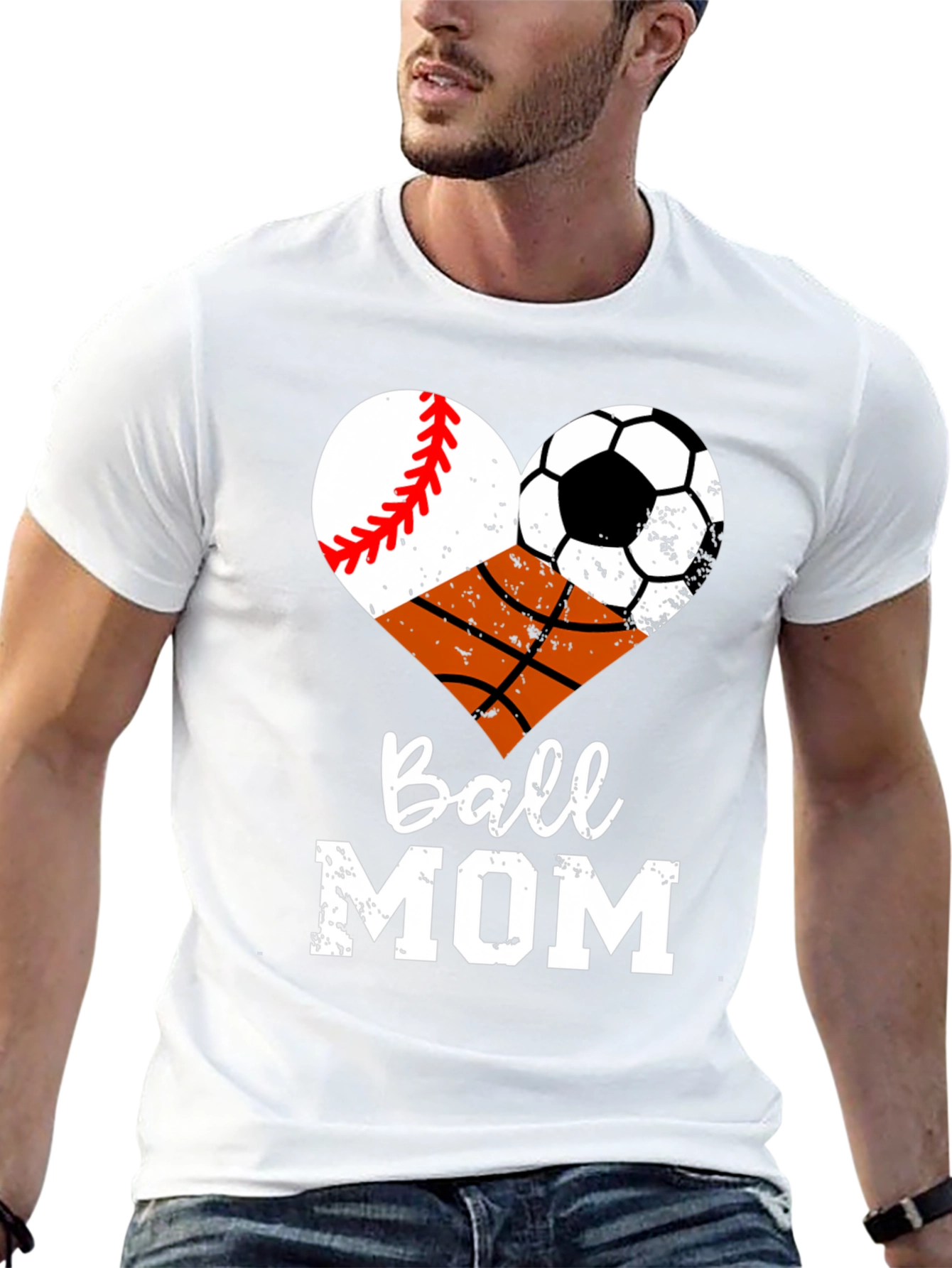 Ball Mom Graphic T-Shirt - Baseball Soccer Basketball Heart