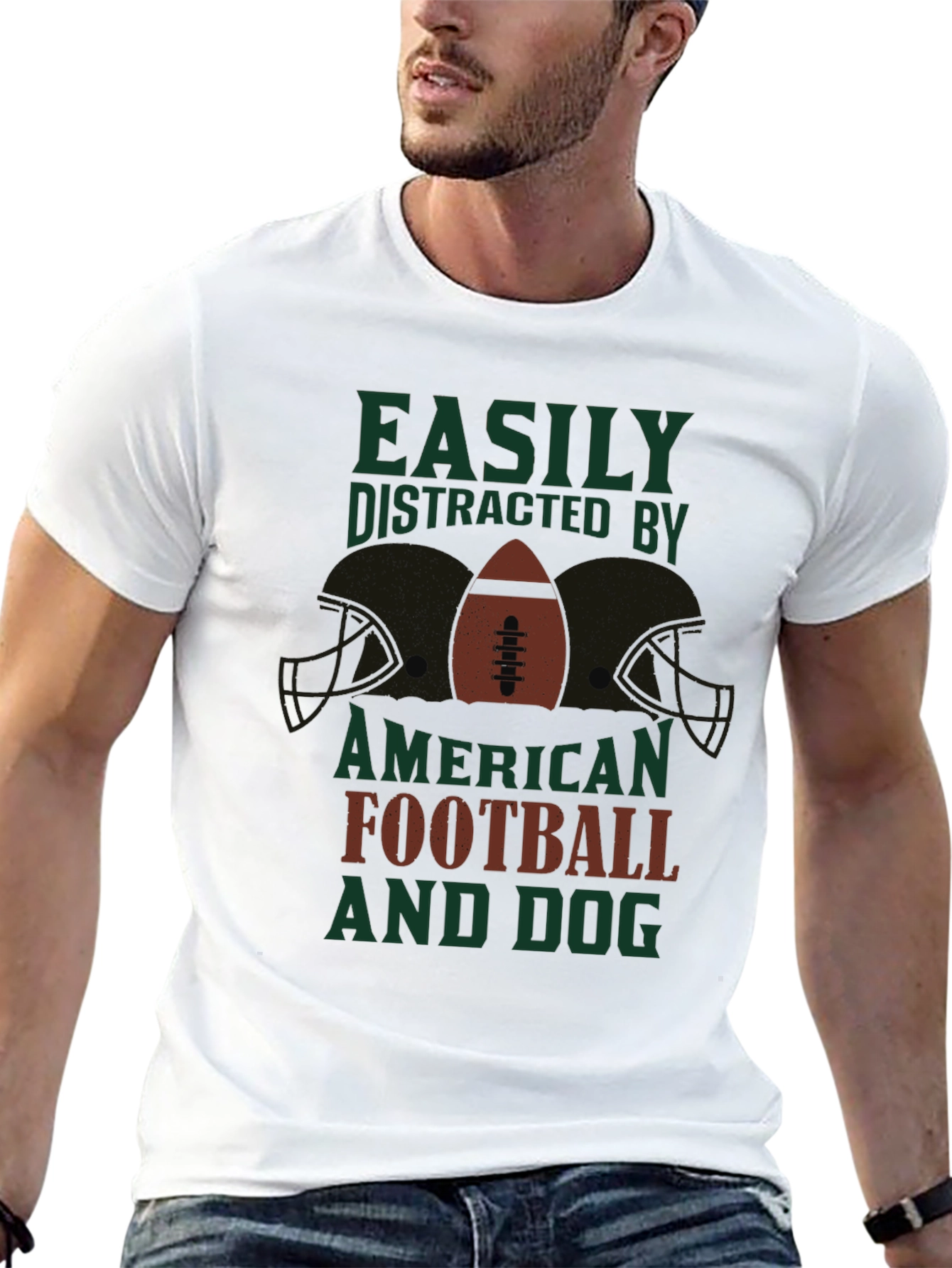 Easily Distracted By Football and Dog T-Shirt
