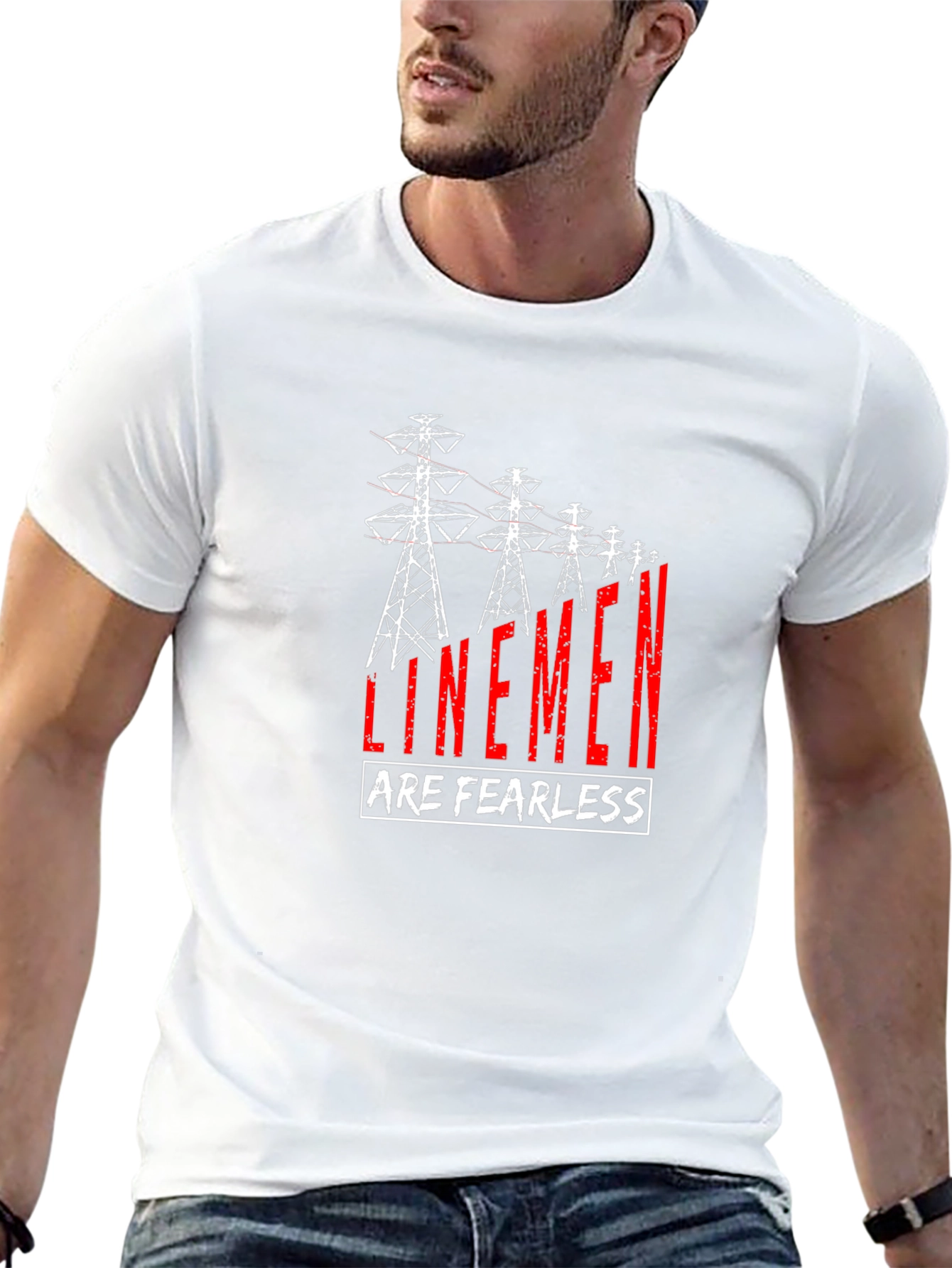 Linemen Are Fearless T-Shirt - Black Crew Neck Tee