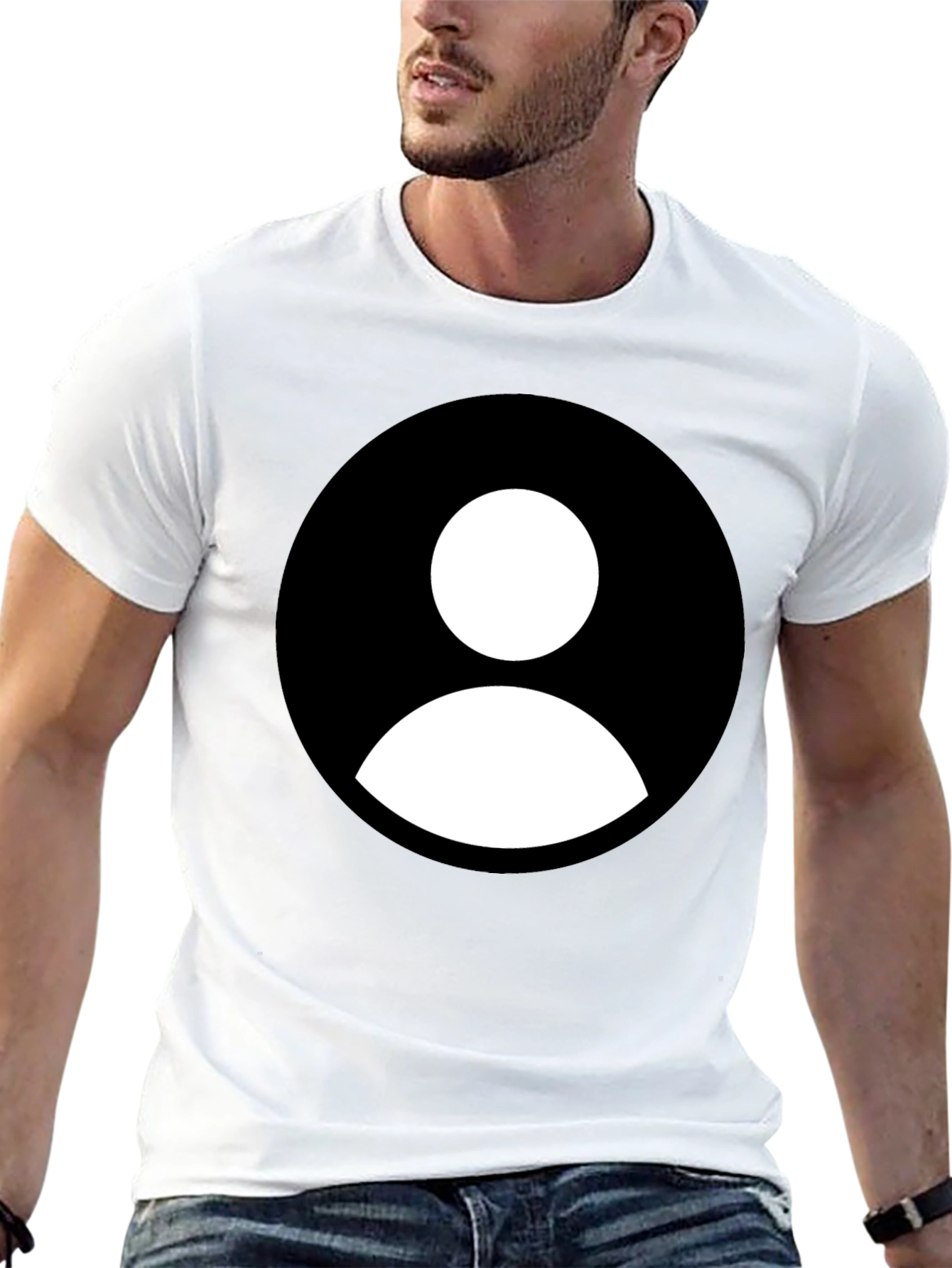 Black T-Shirt with White Profile Icon Graphic Tee