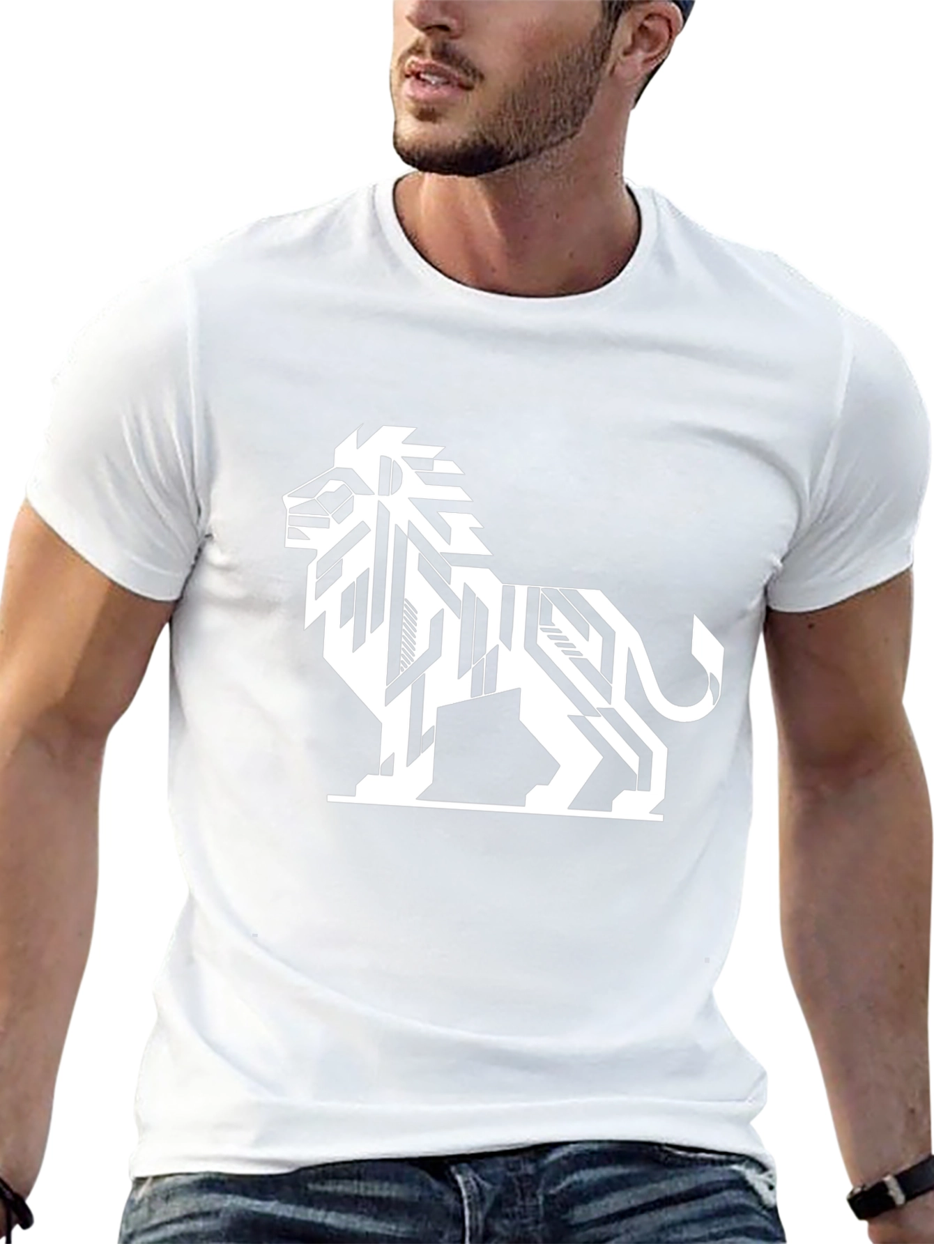 Geometric Lion Graphic Tee - Modern Black T-Shirt