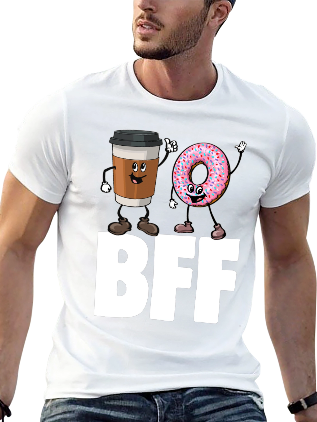 BFF Coffee & Donut Best Friends Black T-Shirt