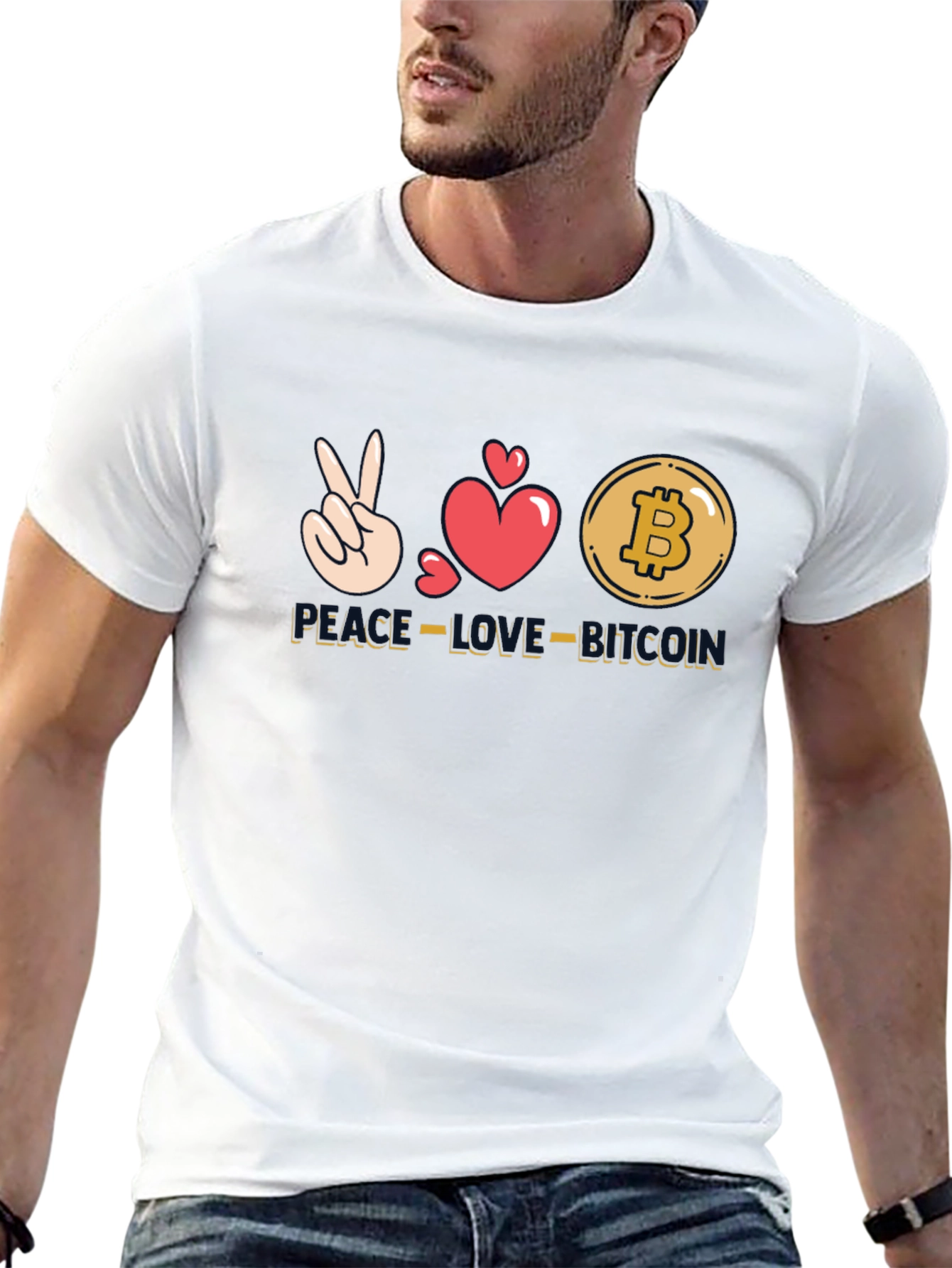Peace Love Bitcoin Black T-Shirt Crypto Currency Tee