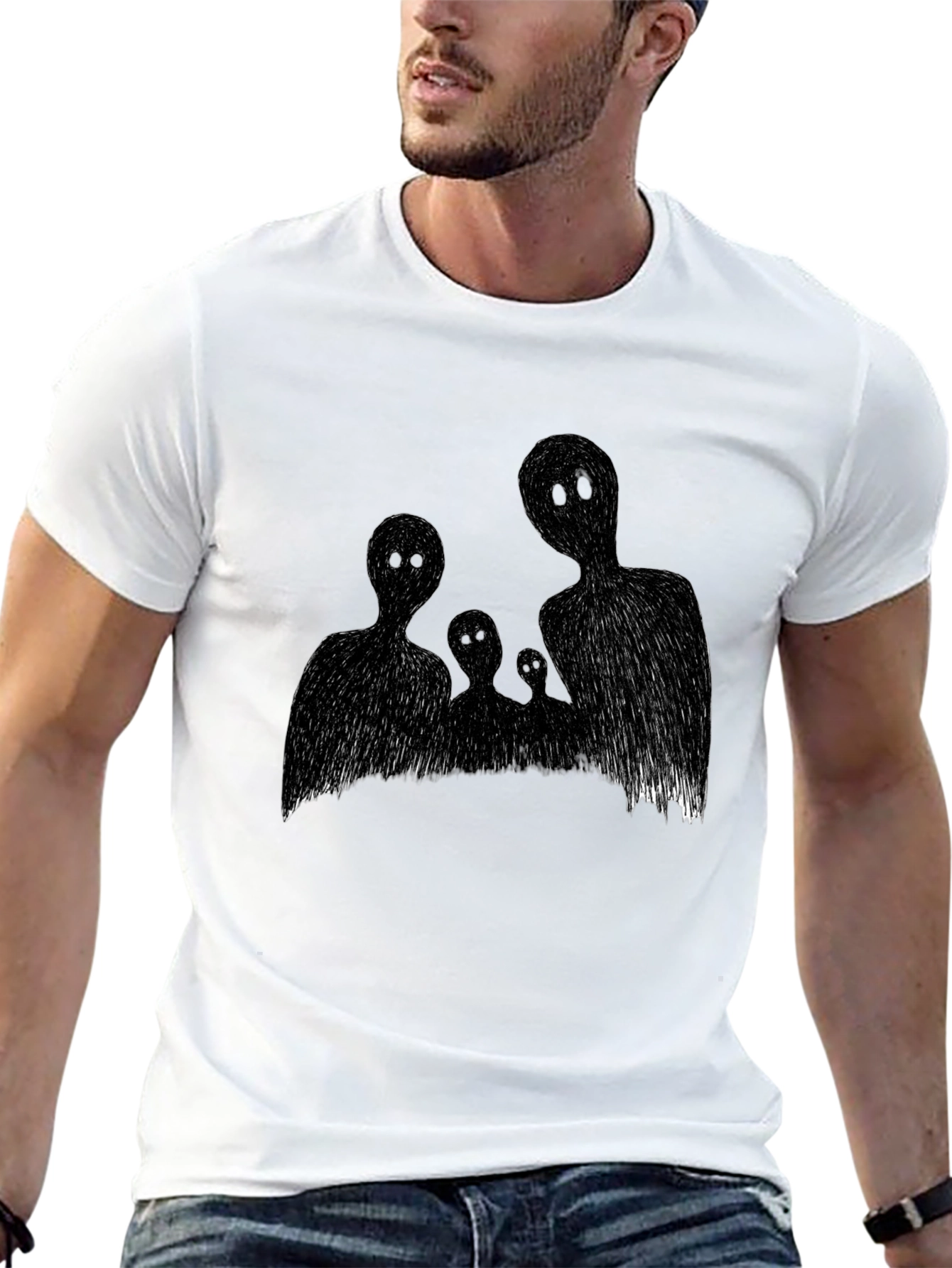 Abstract Family Graphic Black T-Shirt