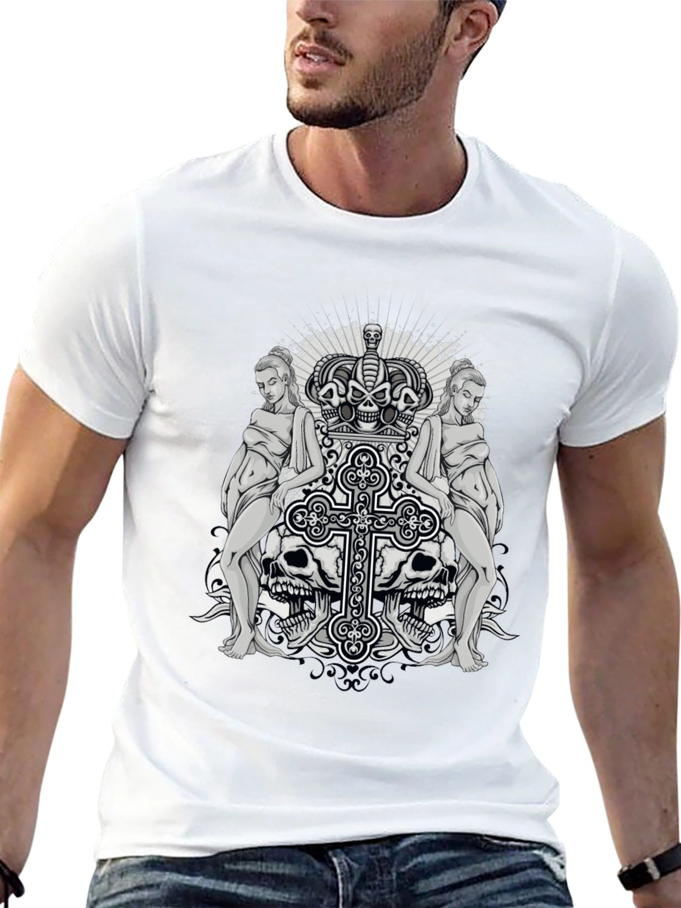 Skull & Cross Graphic Tee - Gothic Style