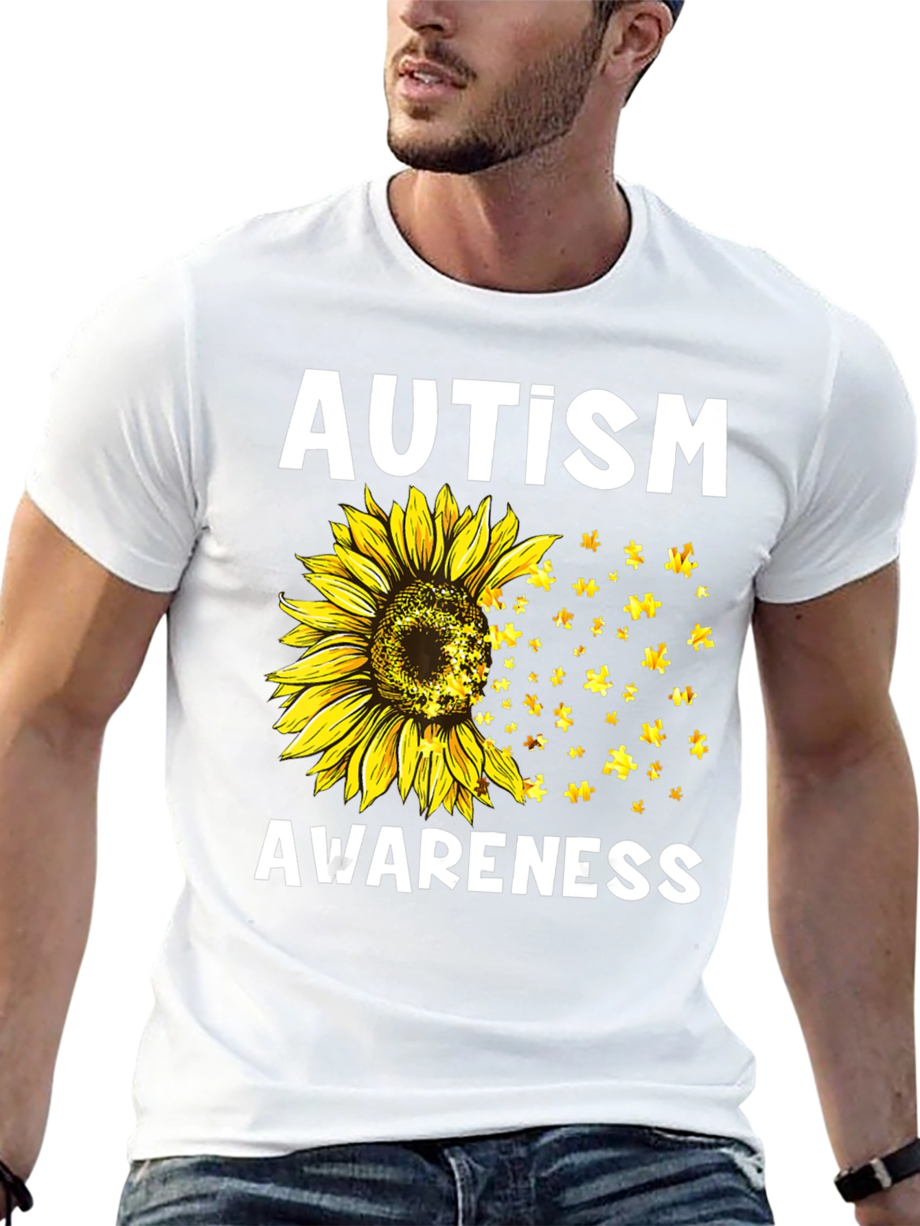 Autism Awareness Sunflower Puzzle T-Shirt