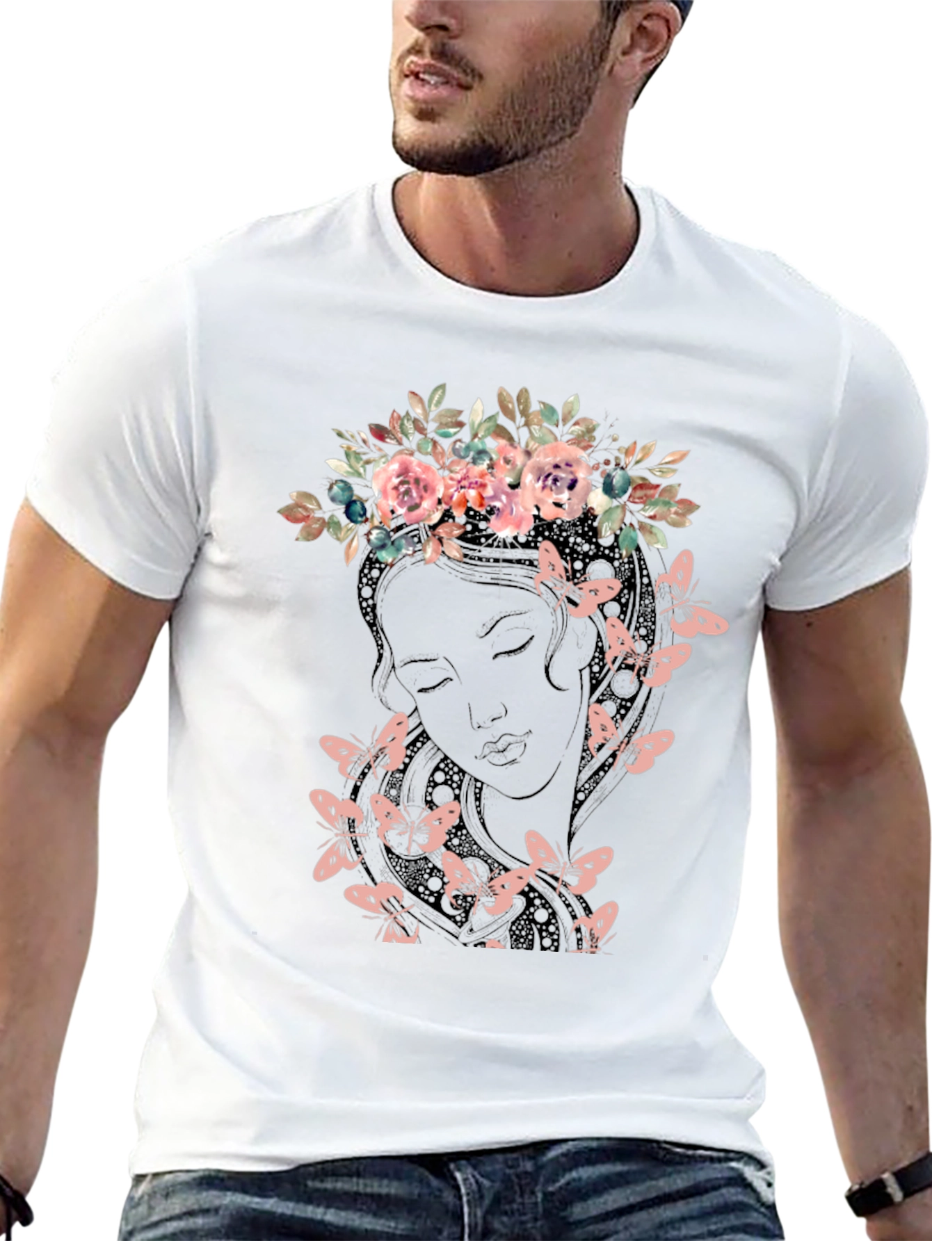 Floral Crown Butterfly Graphic Tee - Black