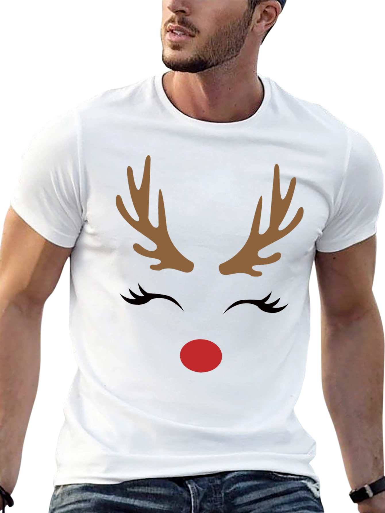 Festive Reindeer Graphic Tee - Holiday Cheer