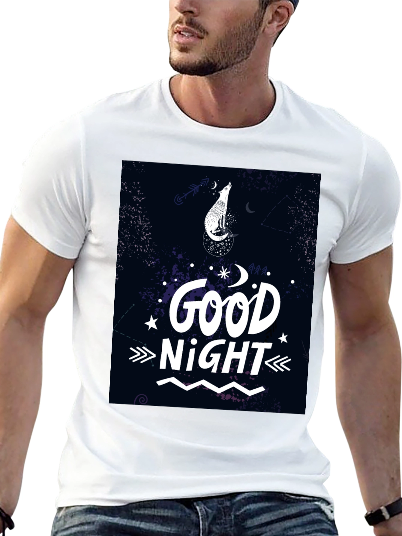 Good Night Wolf Graphic T-Shirt - Black
