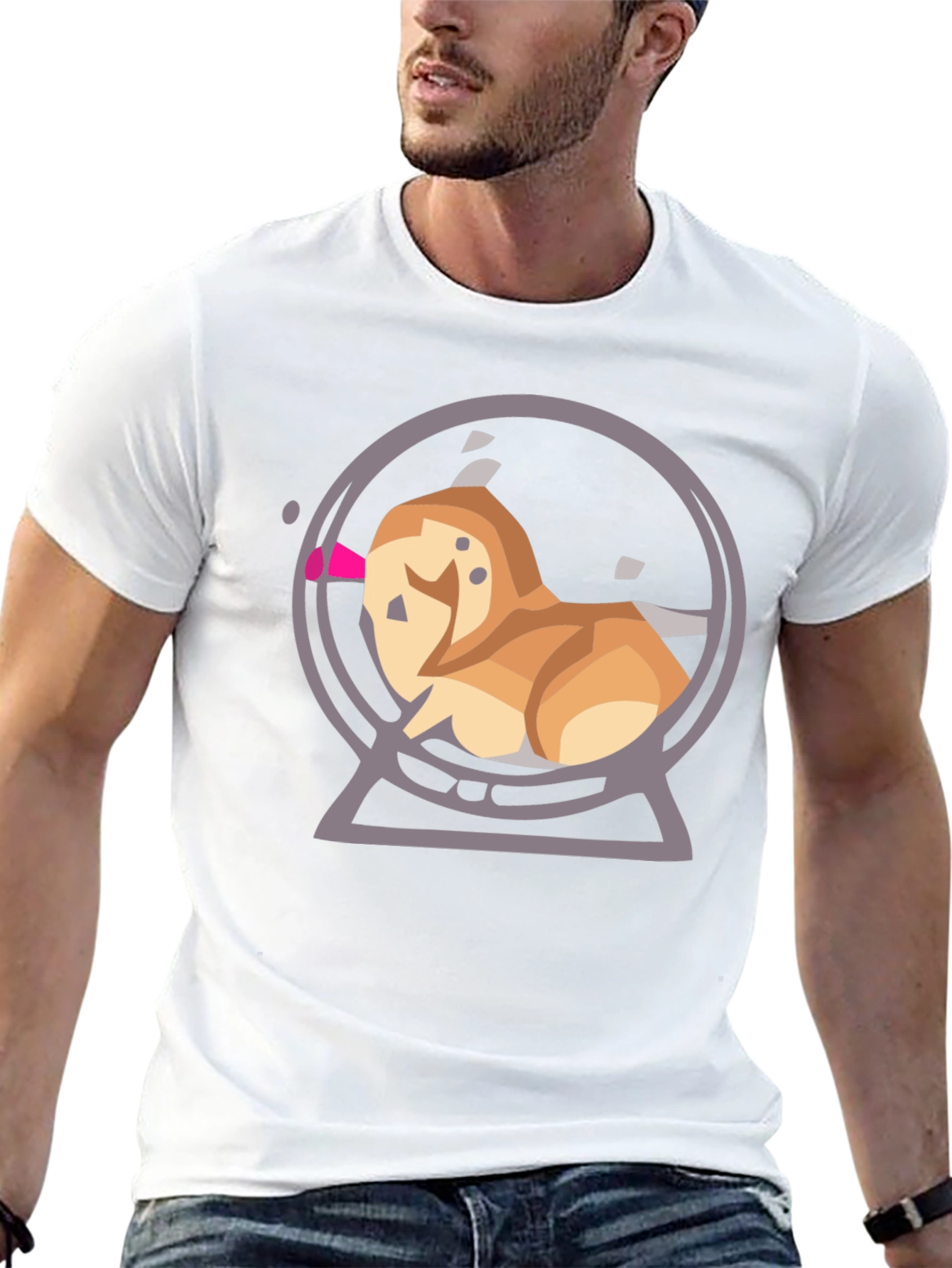 Cartoon Dog Snow Globe Graphic Tee - Black
