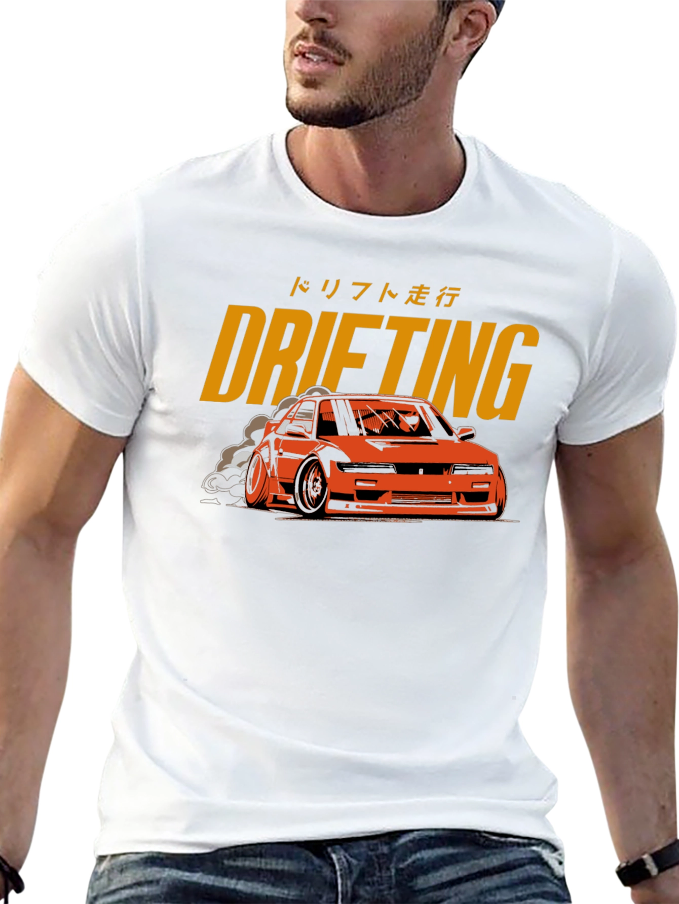 Drifting Car Graphic Tee - Black Cotton T-Shirt