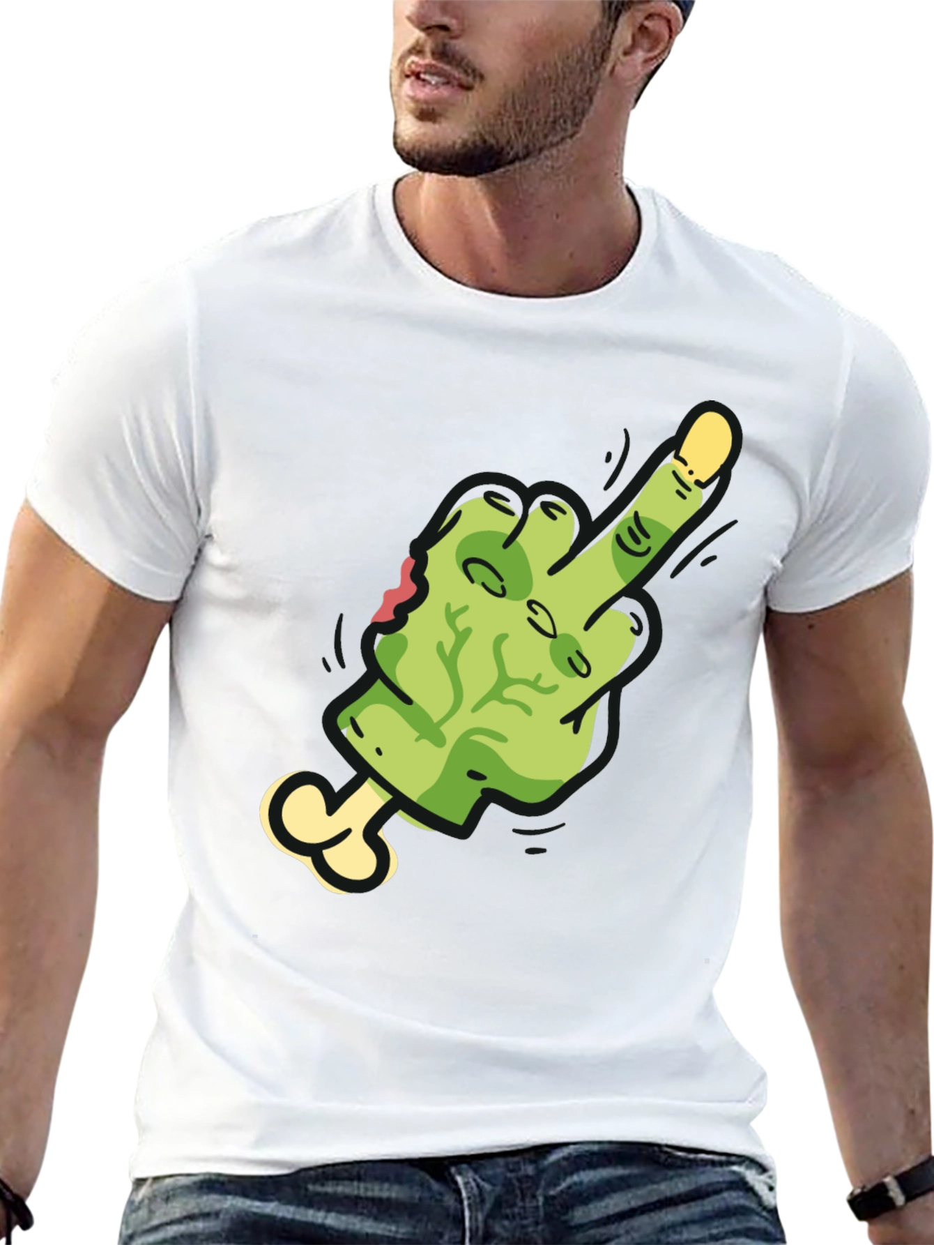 Zombie Middle Finger Graphic Tee - Black Cotton