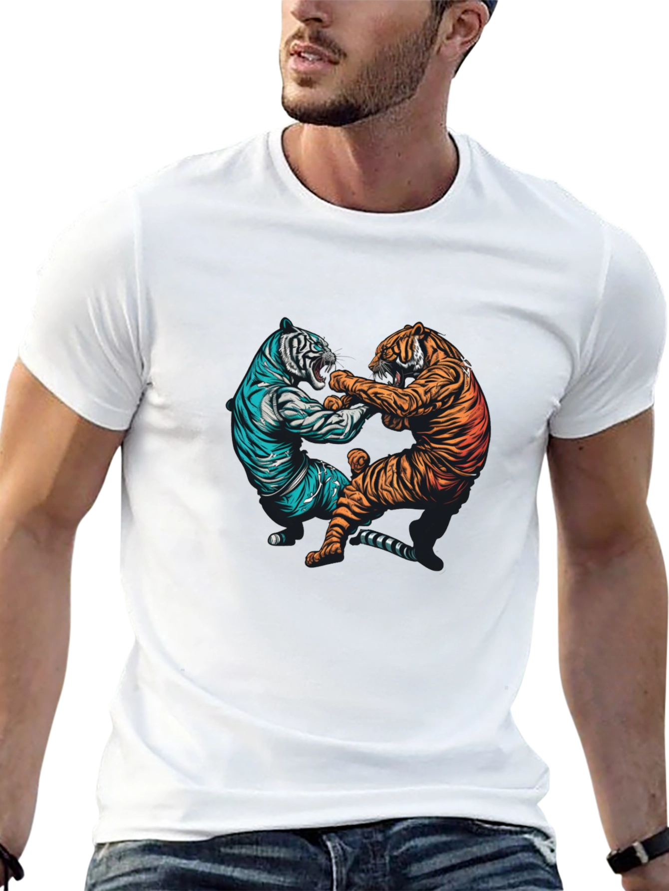 Tiger Fight Graphic Tee - Mens Black T-Shirt