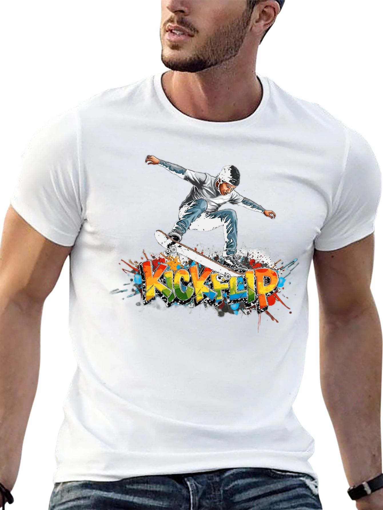 Kickflip Skateboard Graphic Tee - Cool Streetwear Style
