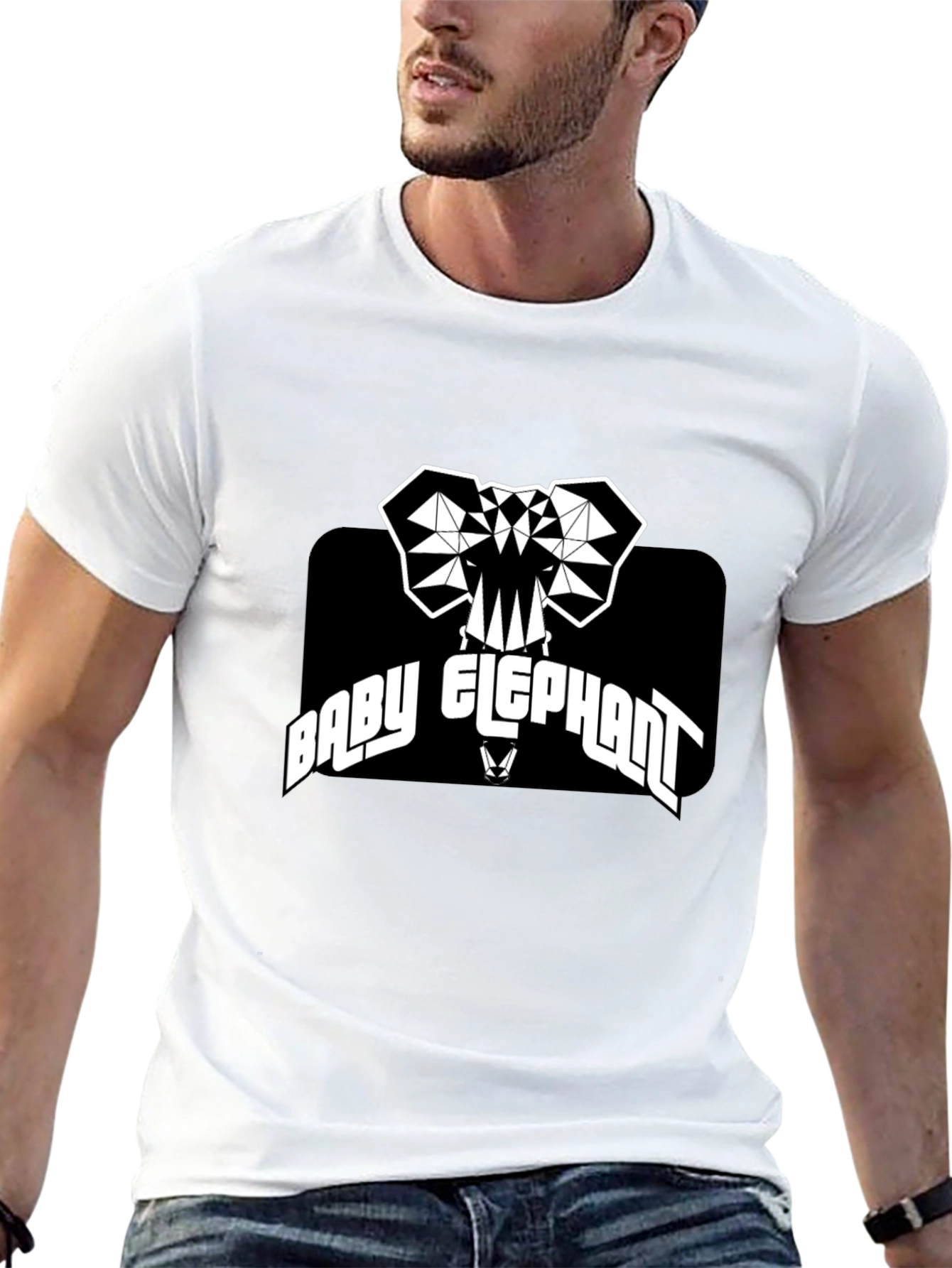 Baby Elephant Graphic Tee - Black Cotton T-Shirt