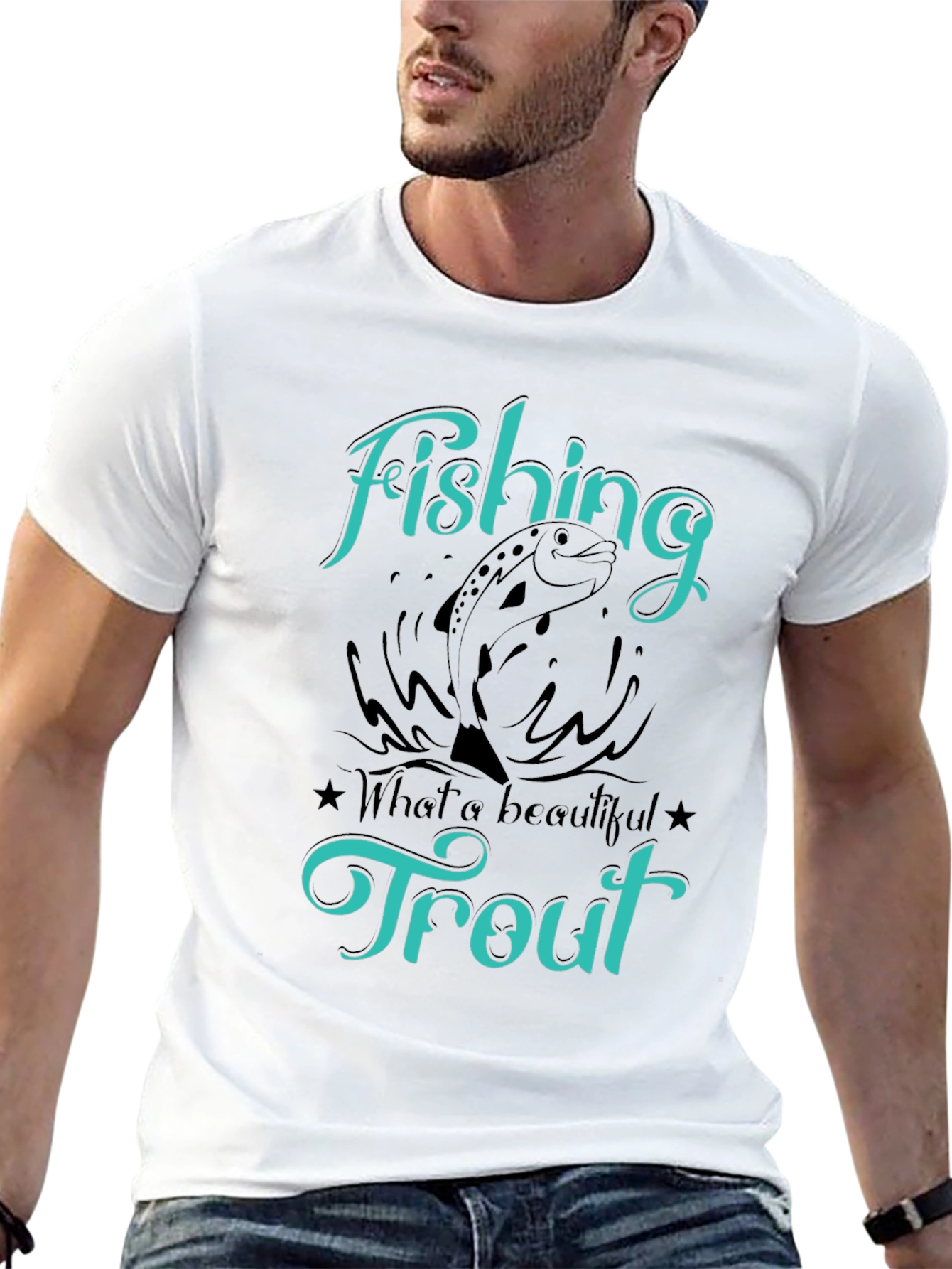 Fishing Trout T-Shirt Graphic Tee Mens Black Shirt
