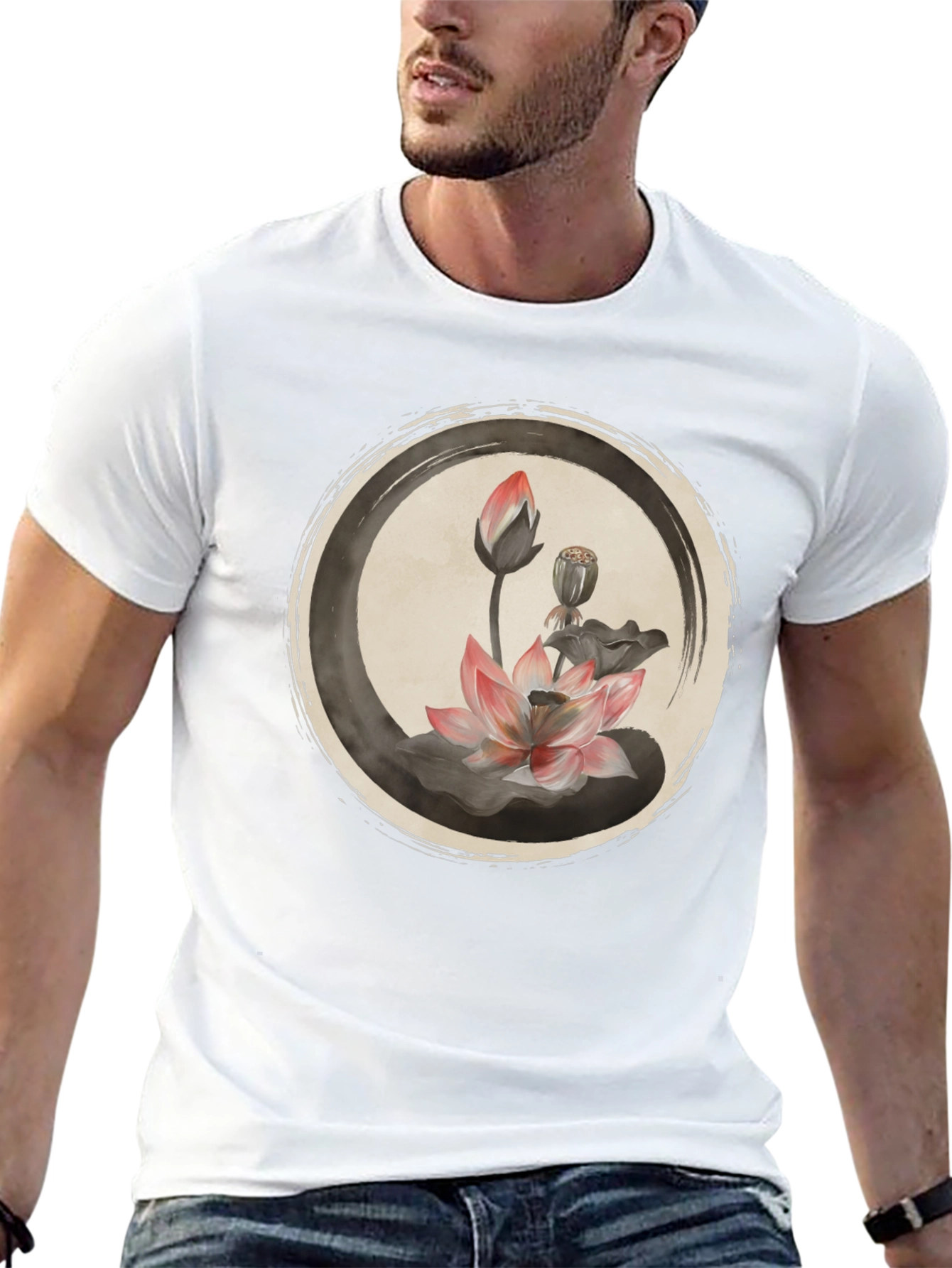 Lotus Flower Graphic Tee - Casual Black T-Shirt