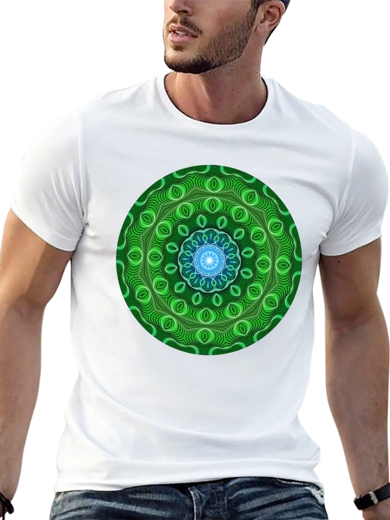 Green Mandala Graphic Black T-Shirt