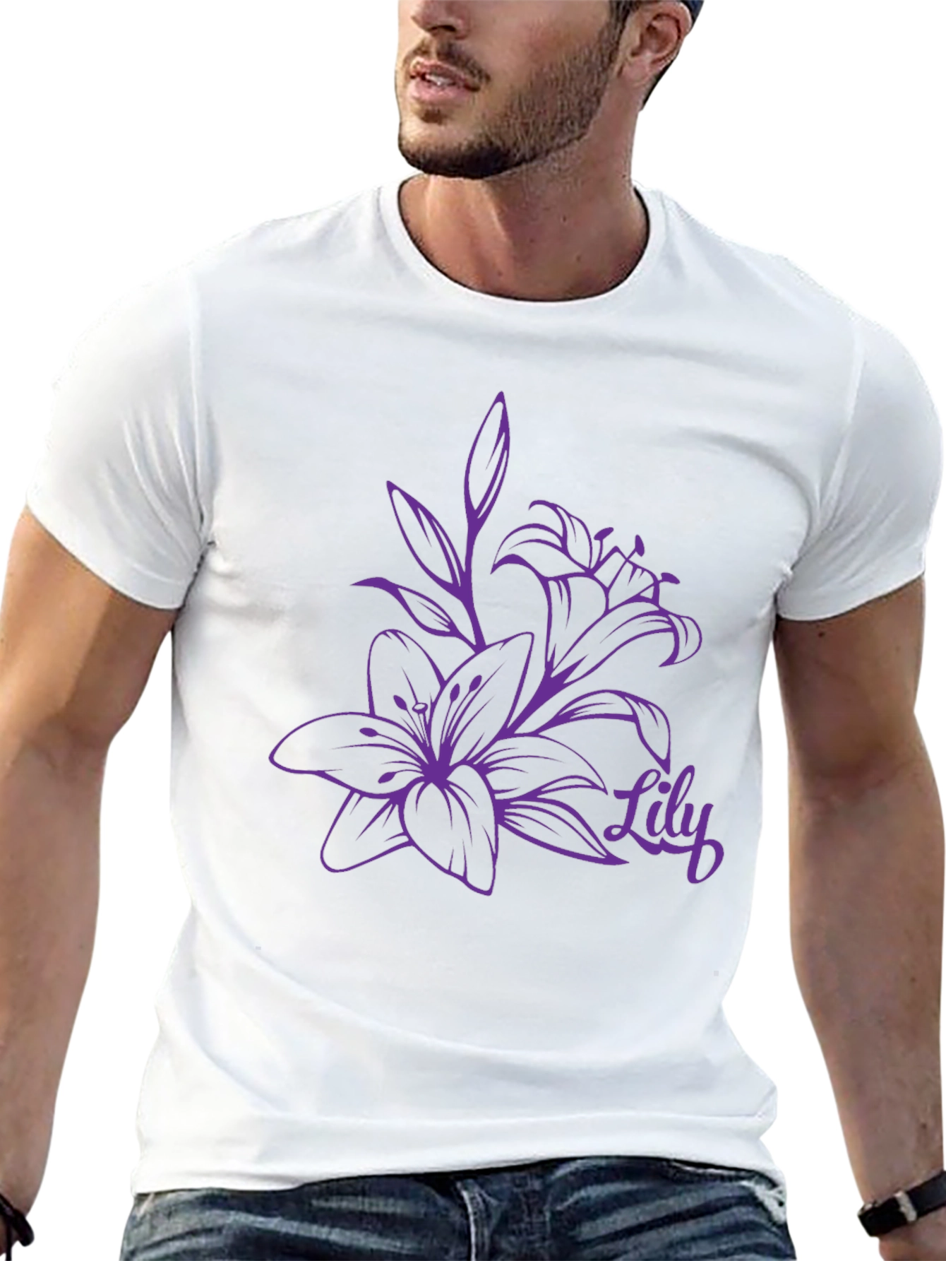 Lily Flower Graphic Black T-Shirt