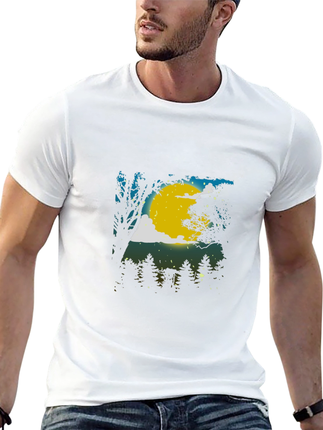Moonlit Forest Graphic Tee - Black Cotton Blend