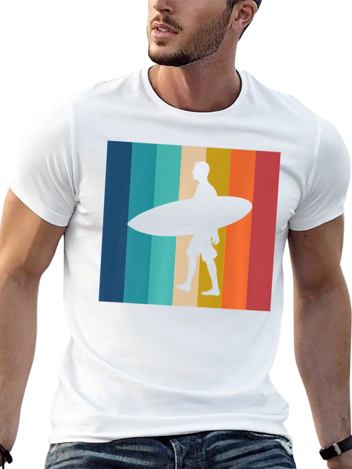 Retro Surfer Graphic Tee - Black Cotton T-Shirt