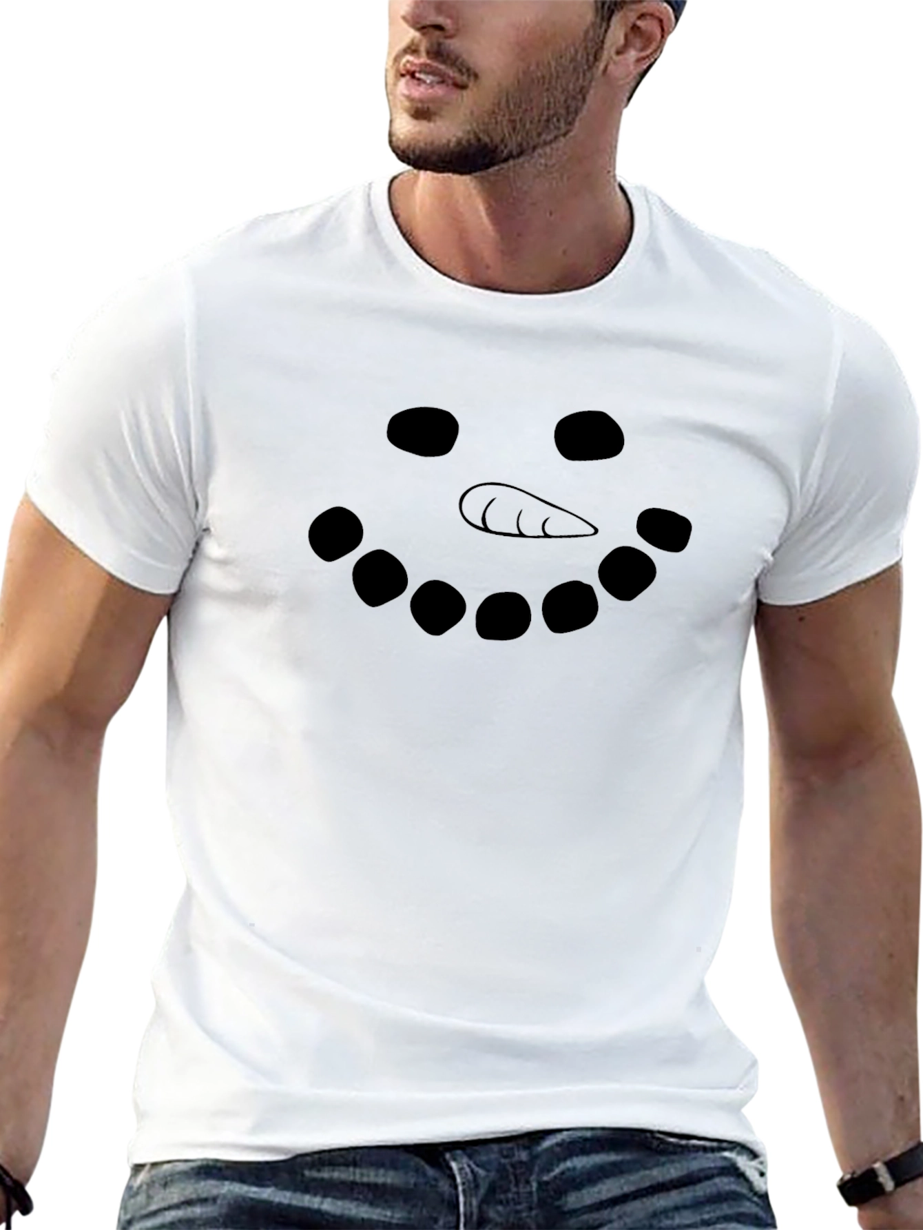Snowman Face Graphic Tee - Black Cotton T-Shirt