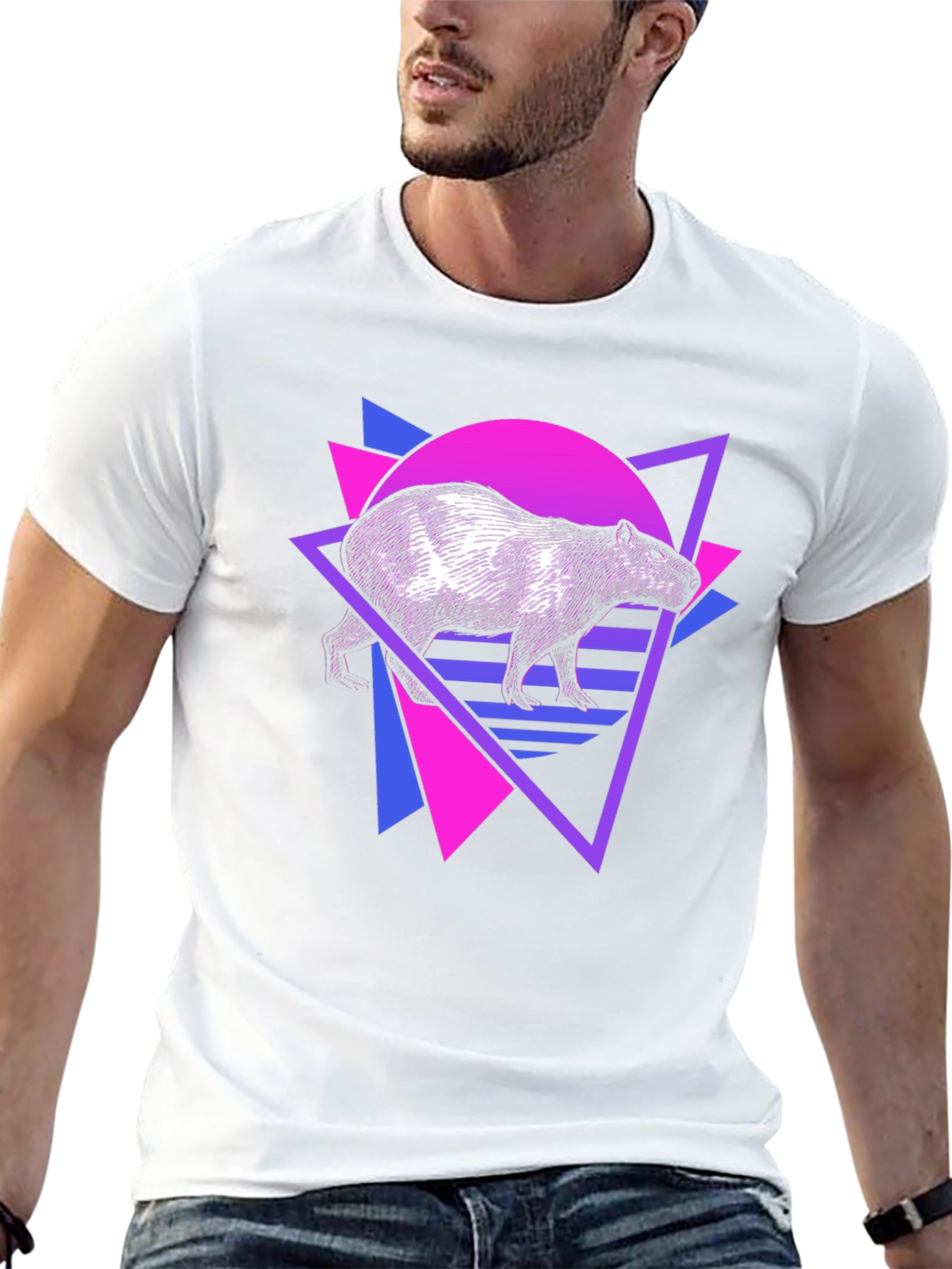 Retro Capybara T-Shirt - Vaporwave Design