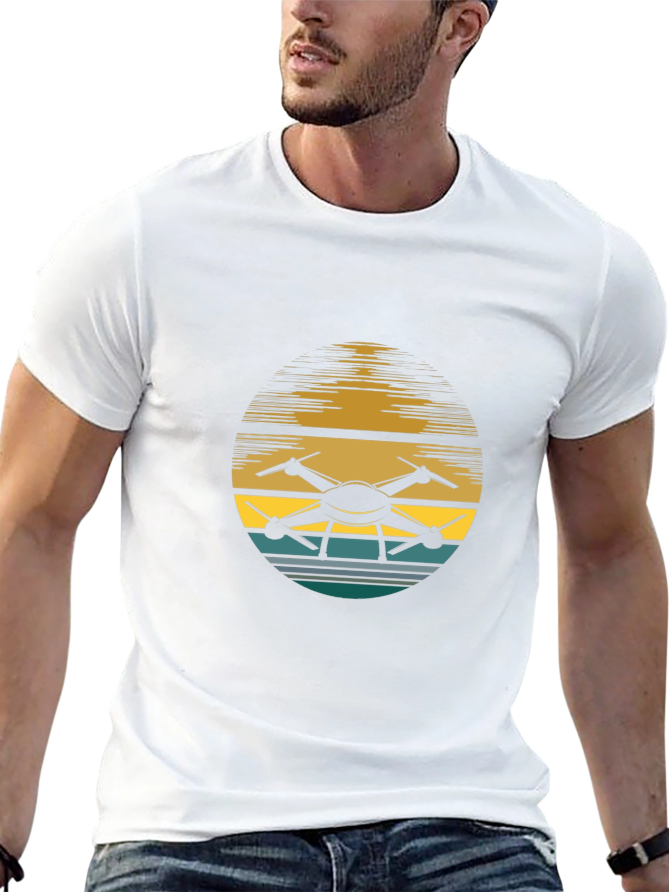 Drone Sunset Graphic Tee - Black Casual Shirt