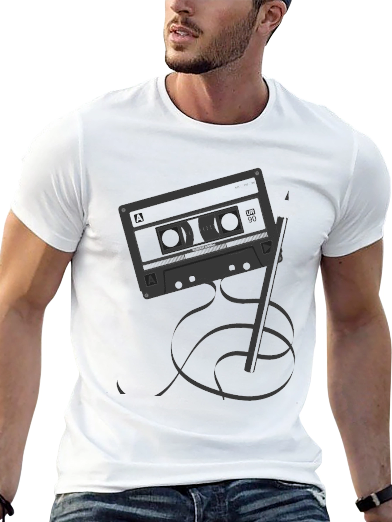 Retro Cassette Tape & Pencil Graphic T-Shirt