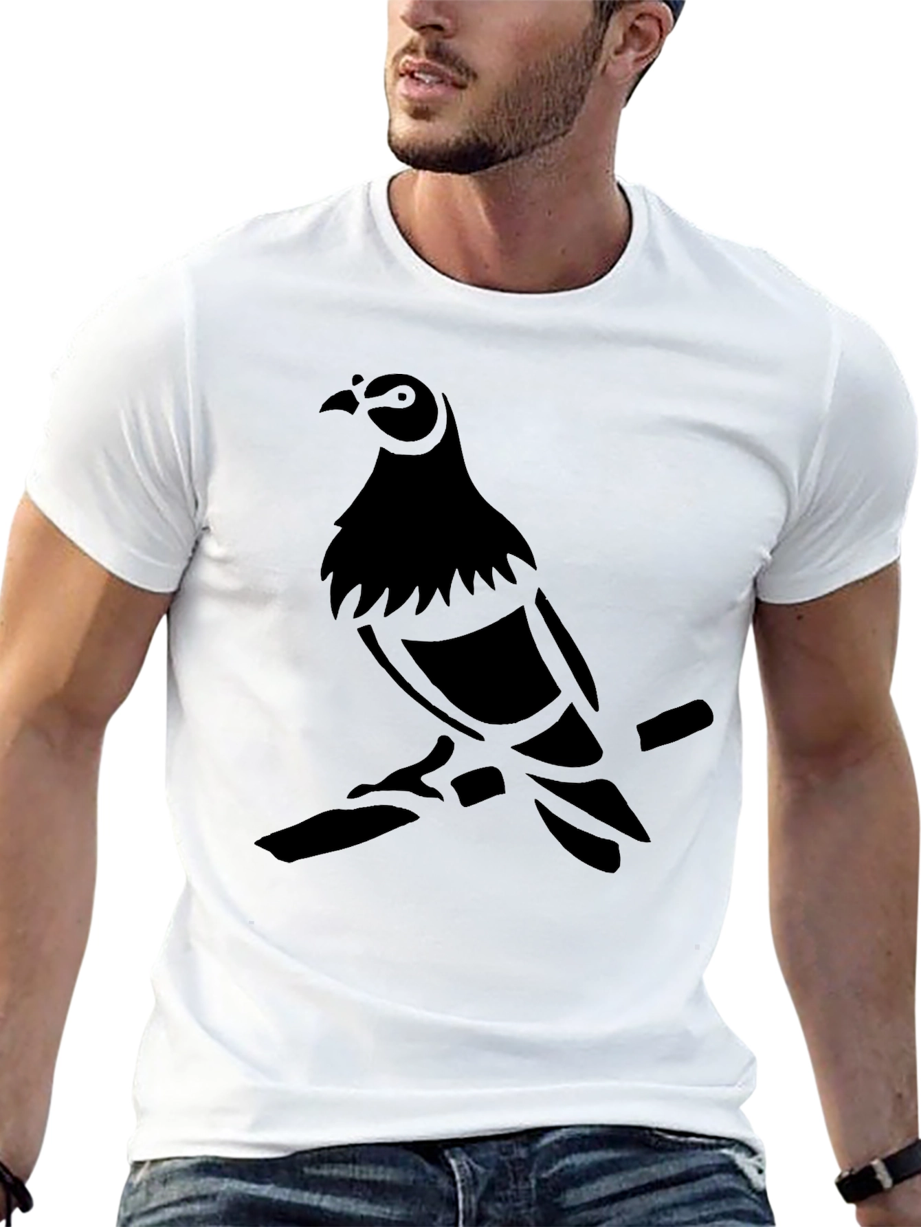 Mens Black Pigeon Graphic T-Shirt