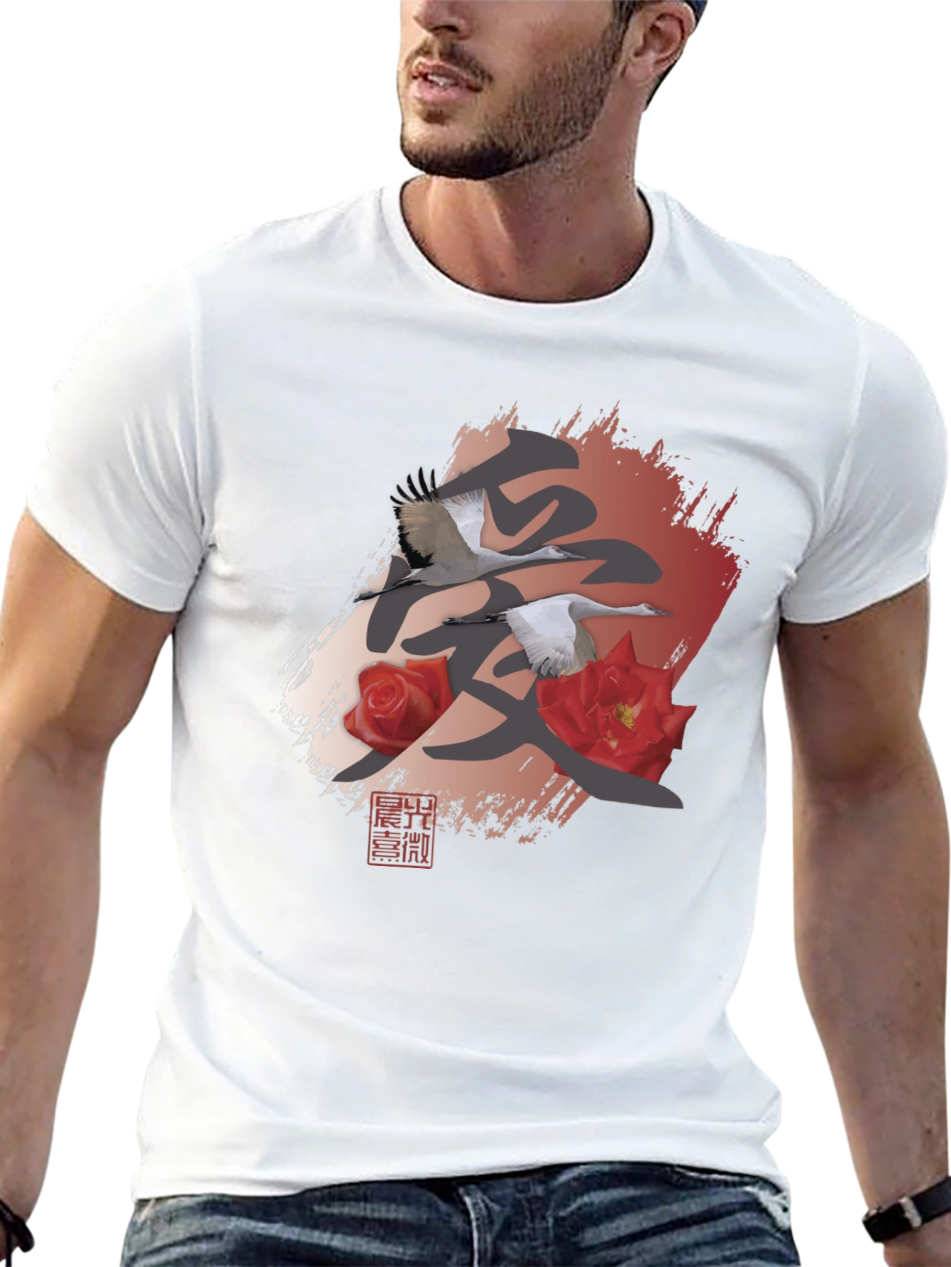 Japanese Crane & Rose Graphic Tee