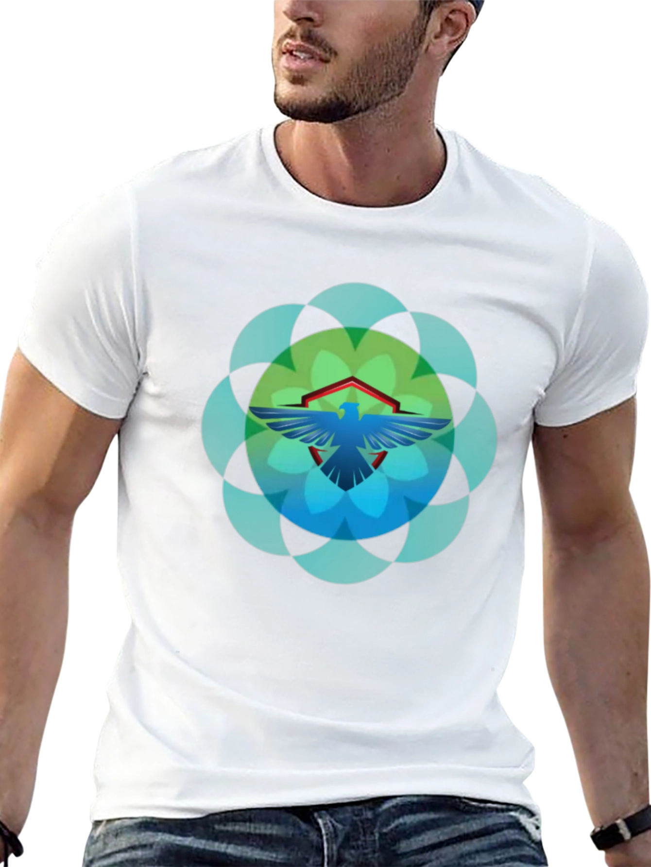 Geometric Bird Graphic T-Shirt - Black